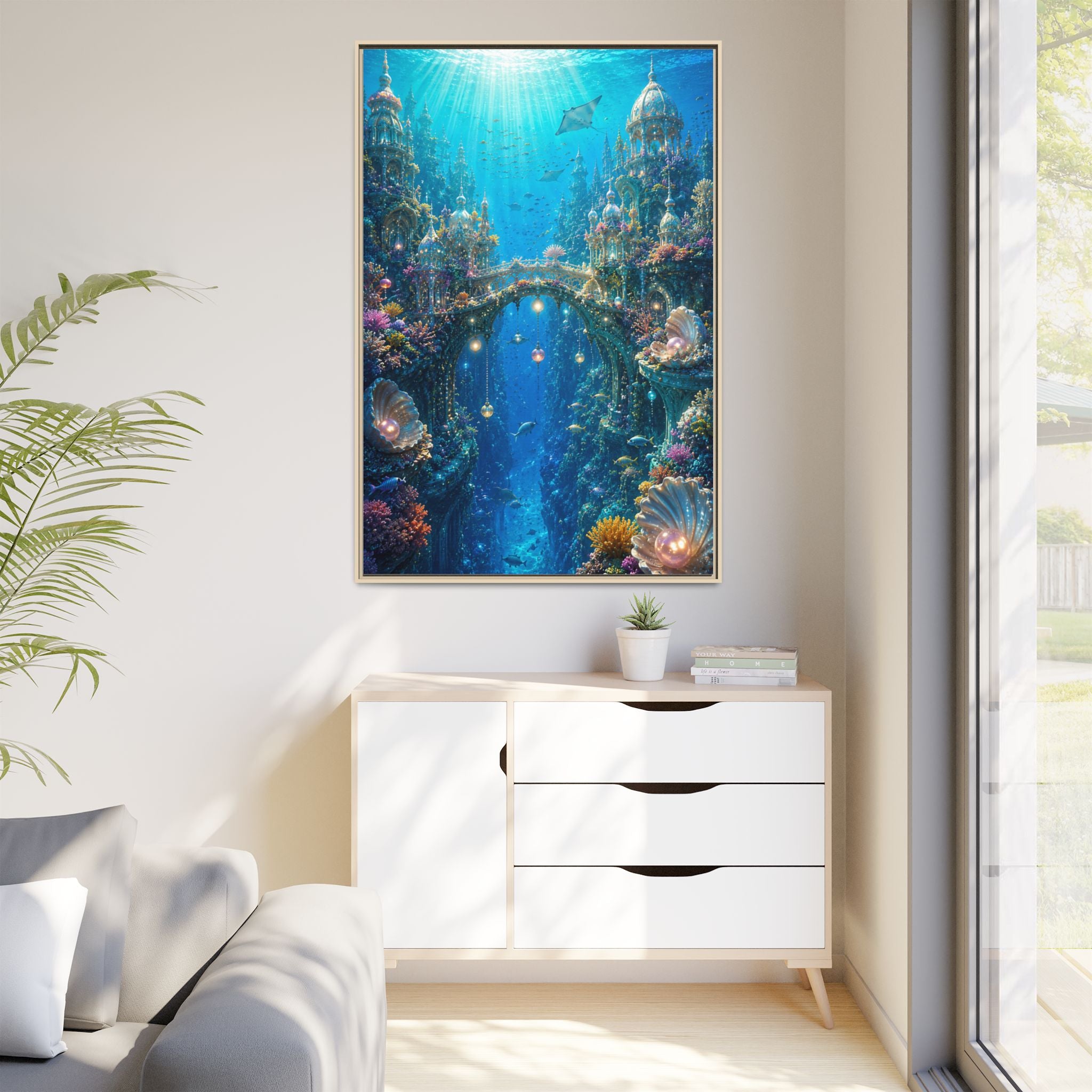 Underwater Fantasy Canvas Print — Framed Matte Ocean City Wall Art
