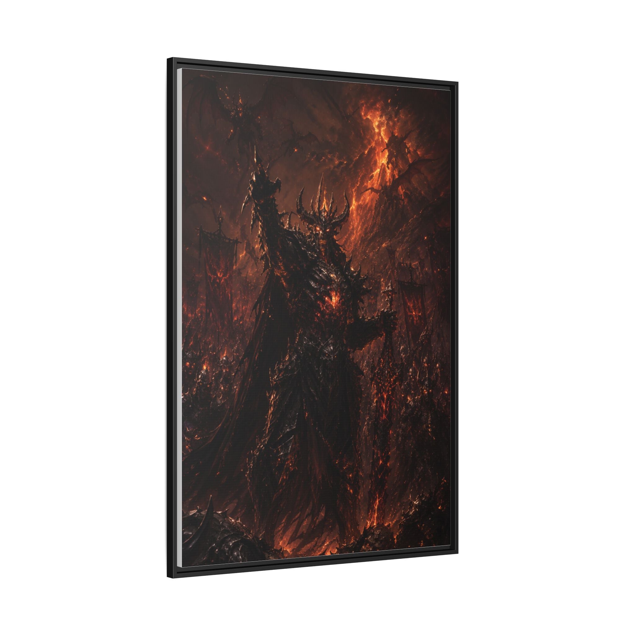 Framed Matte Canvas: Infernal Dark Lord Fantasy Wall Art