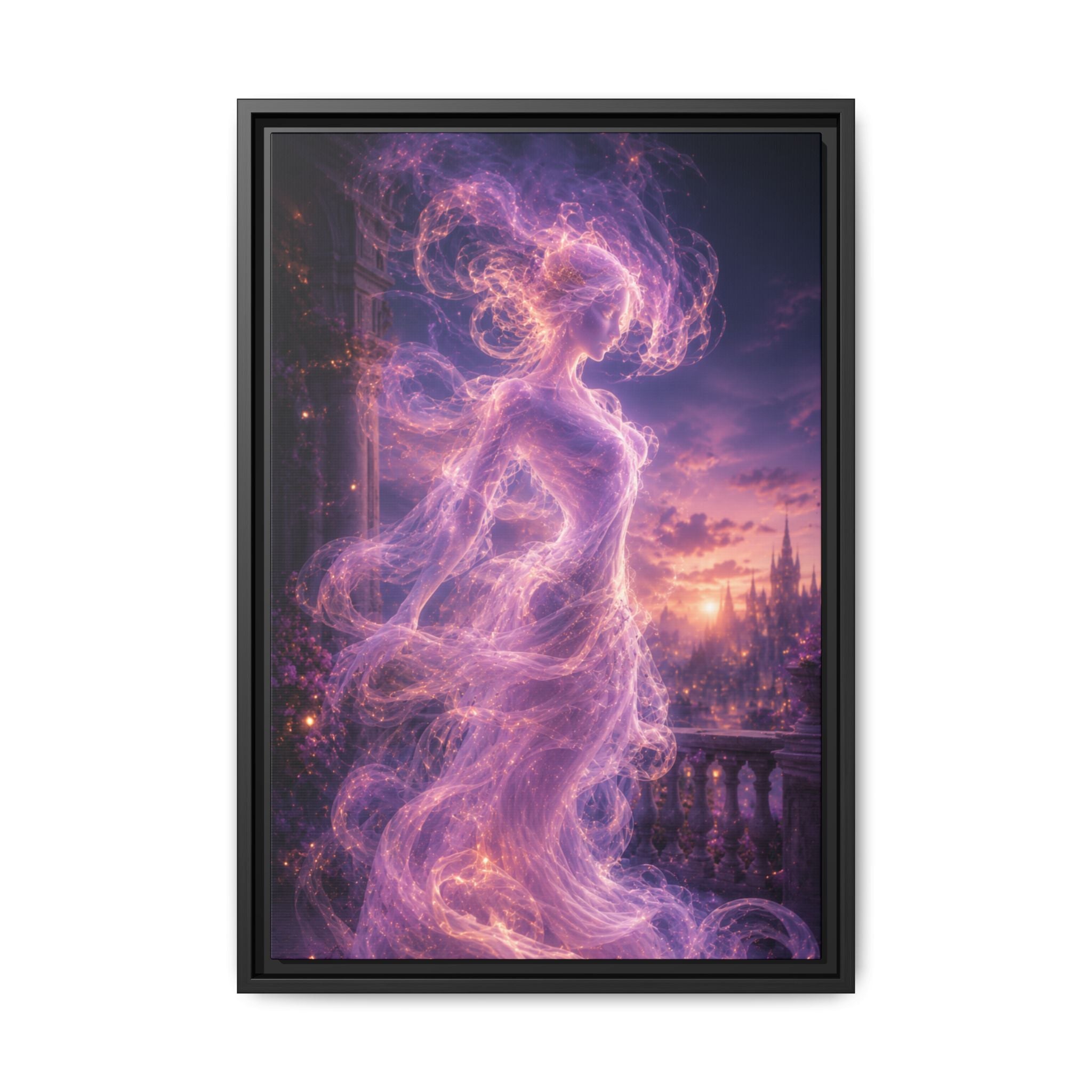 Framed Floral Canvas Wall Art — Vintage Garden Nightscape