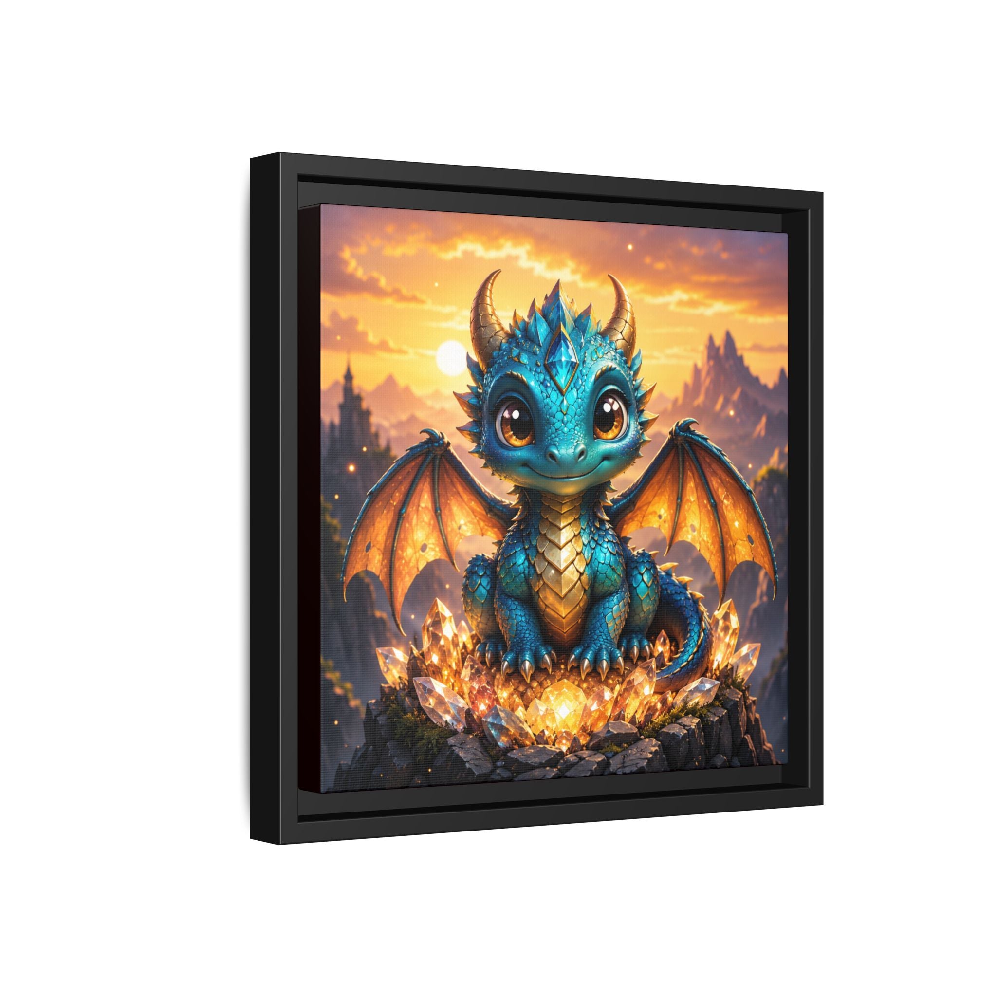 Cute Blue Dragon Fine Art Paper Print — Whimsical Nursery Wall Art