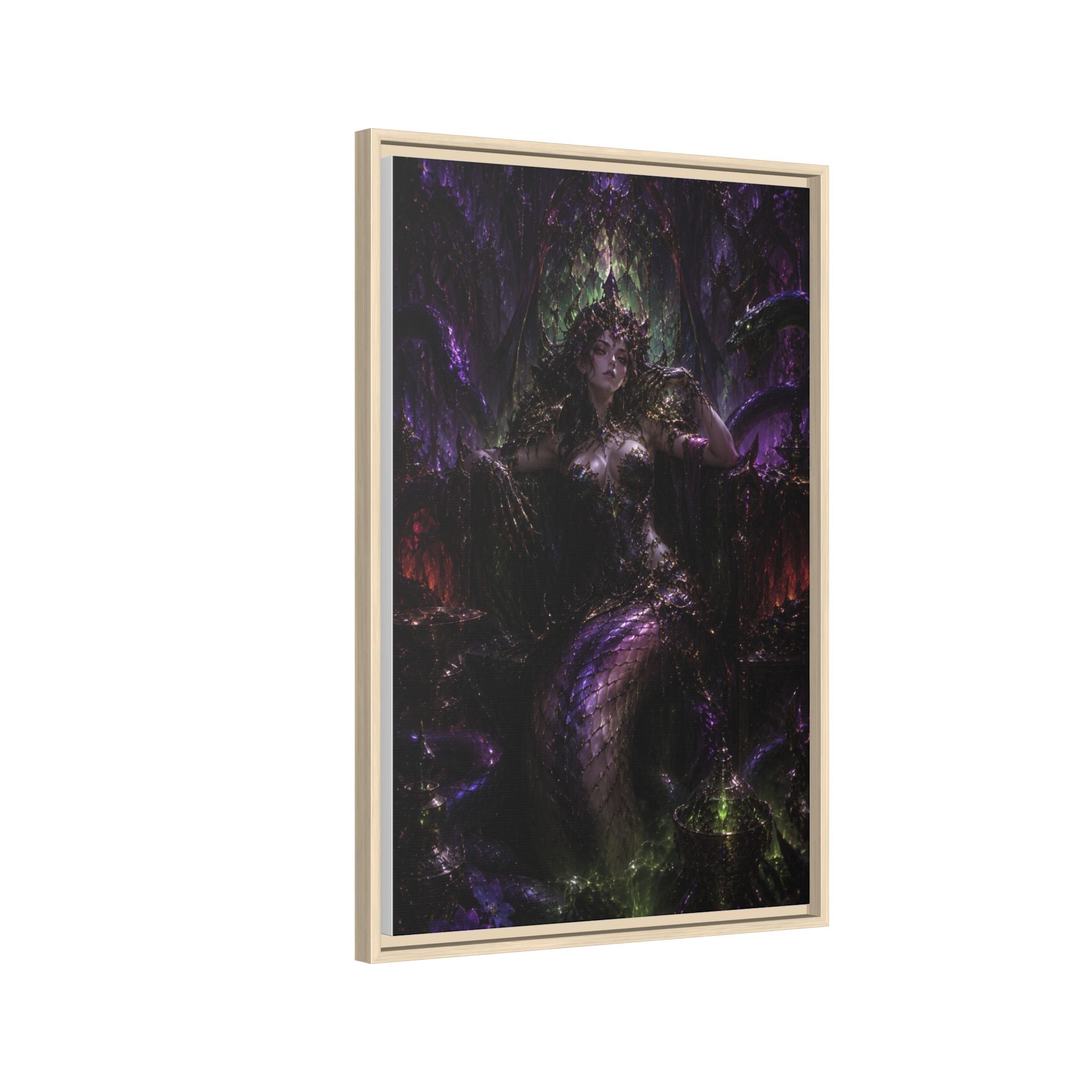 Dark Fantasy Goddess Matte Canvas Print — Framed Multi‑Color Wall Art