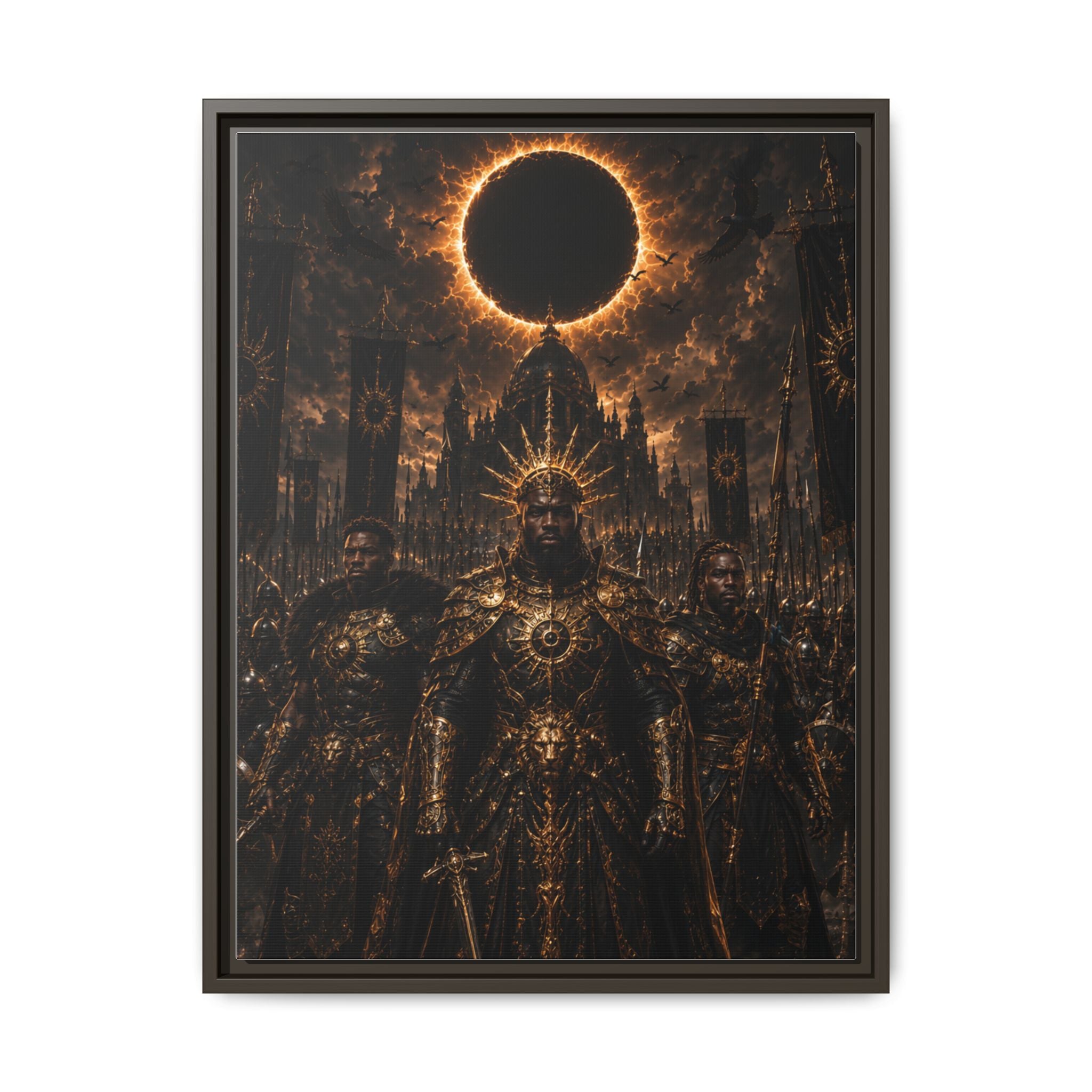 Dark Solar Eclipse Warrior Matte Canvas Framed Art Print