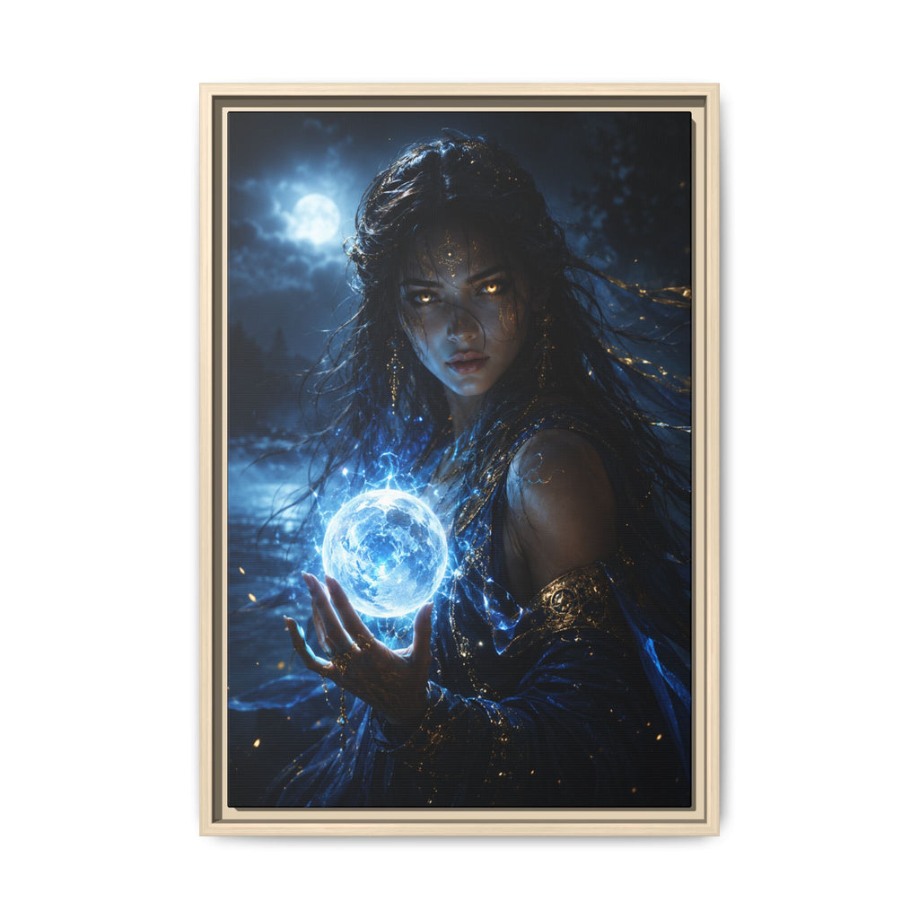 Fantasy Fine Art Paper Print — Moon Sorceress Holding Glowing Orb Fine Art Paper Print