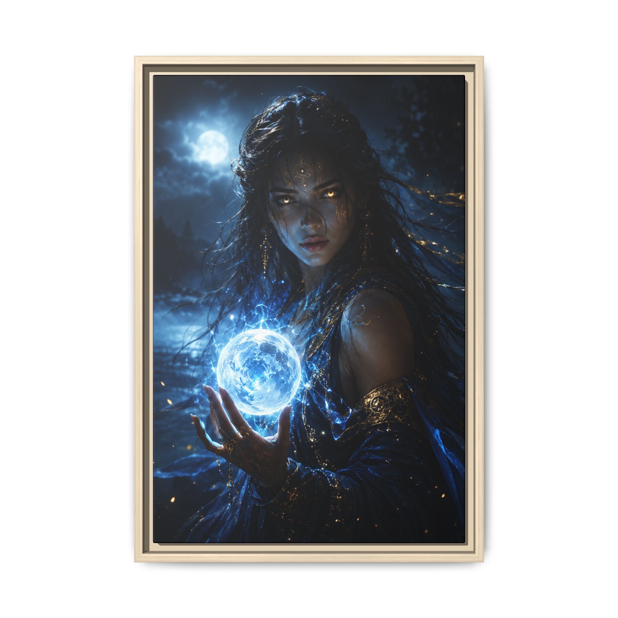 Fantasy Fine Art Paper Print — Moon Sorceress Holding Glowing Orb Fine Art Paper Print