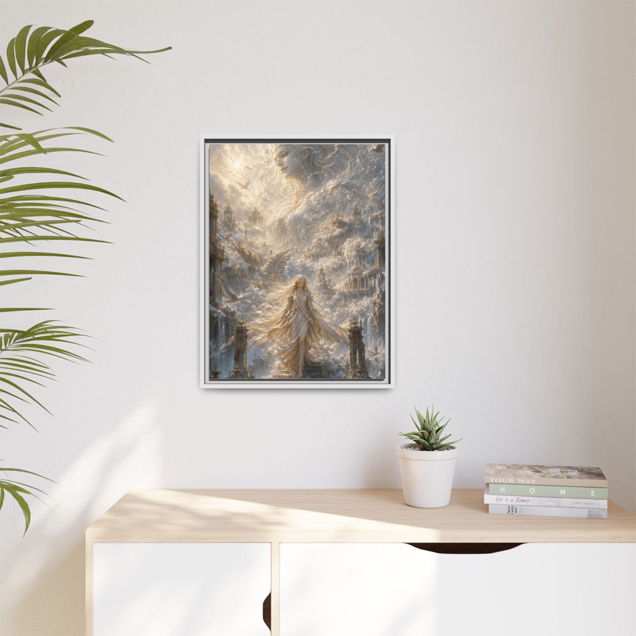 Ethereal Goddess Matte Framed Canvas Art — Dreamlike Fantasy Wall Decor