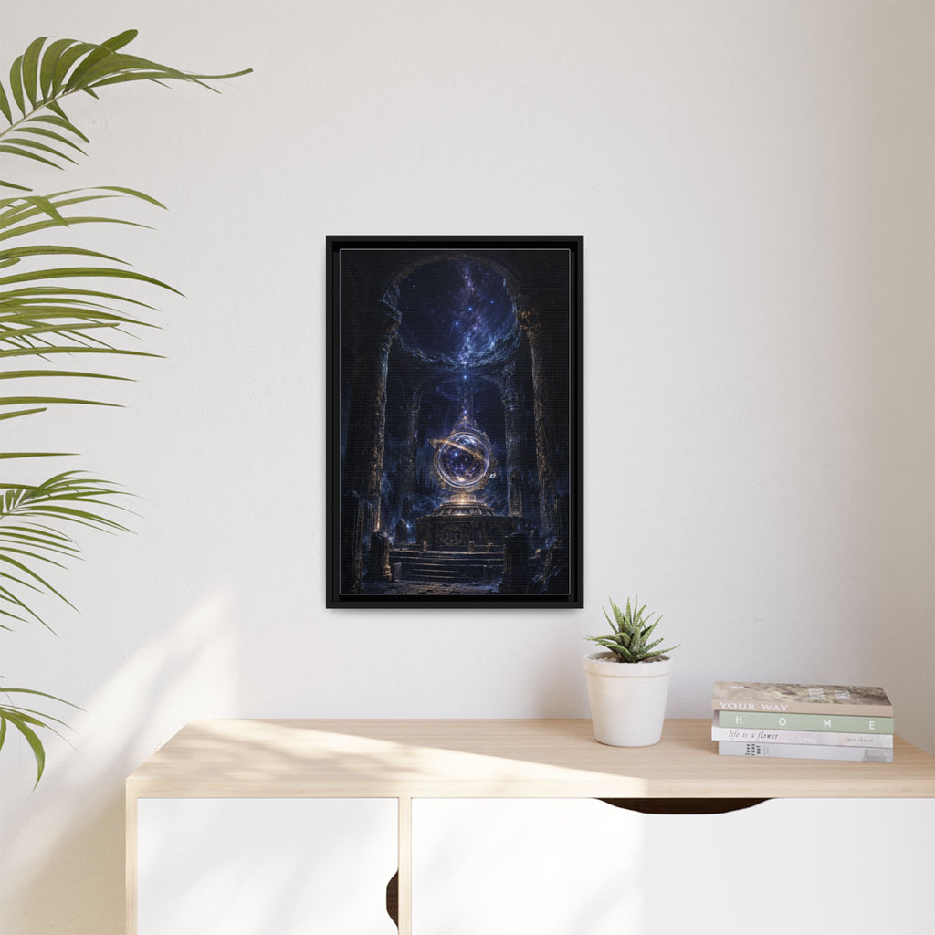 Framed Cosmic Temple Matte Canvas Art — Mystic Astral Orb Wall Decor