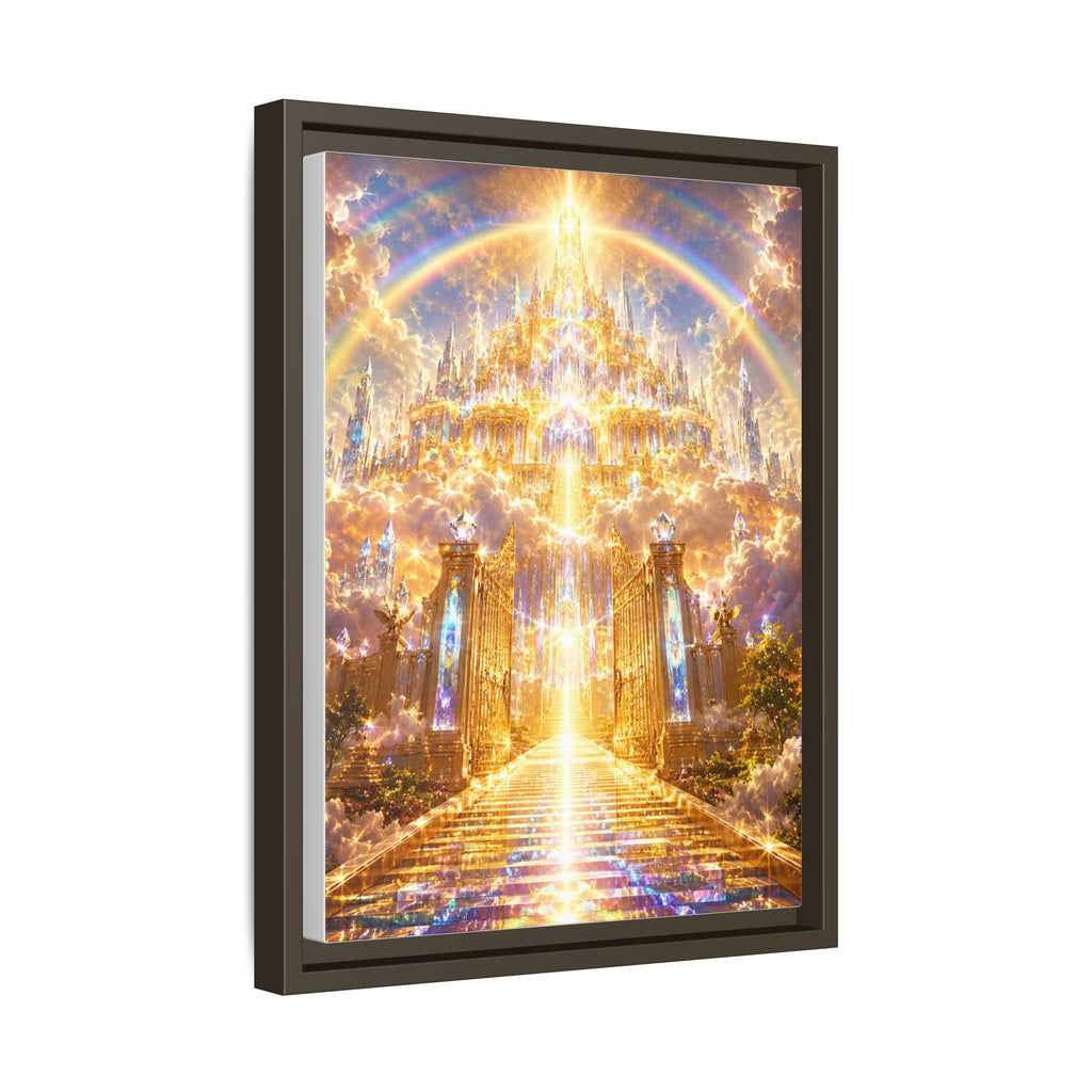 Heavenly Gateway Matte Framed Canvas — Golden Rainbow Spiritual Wall Art