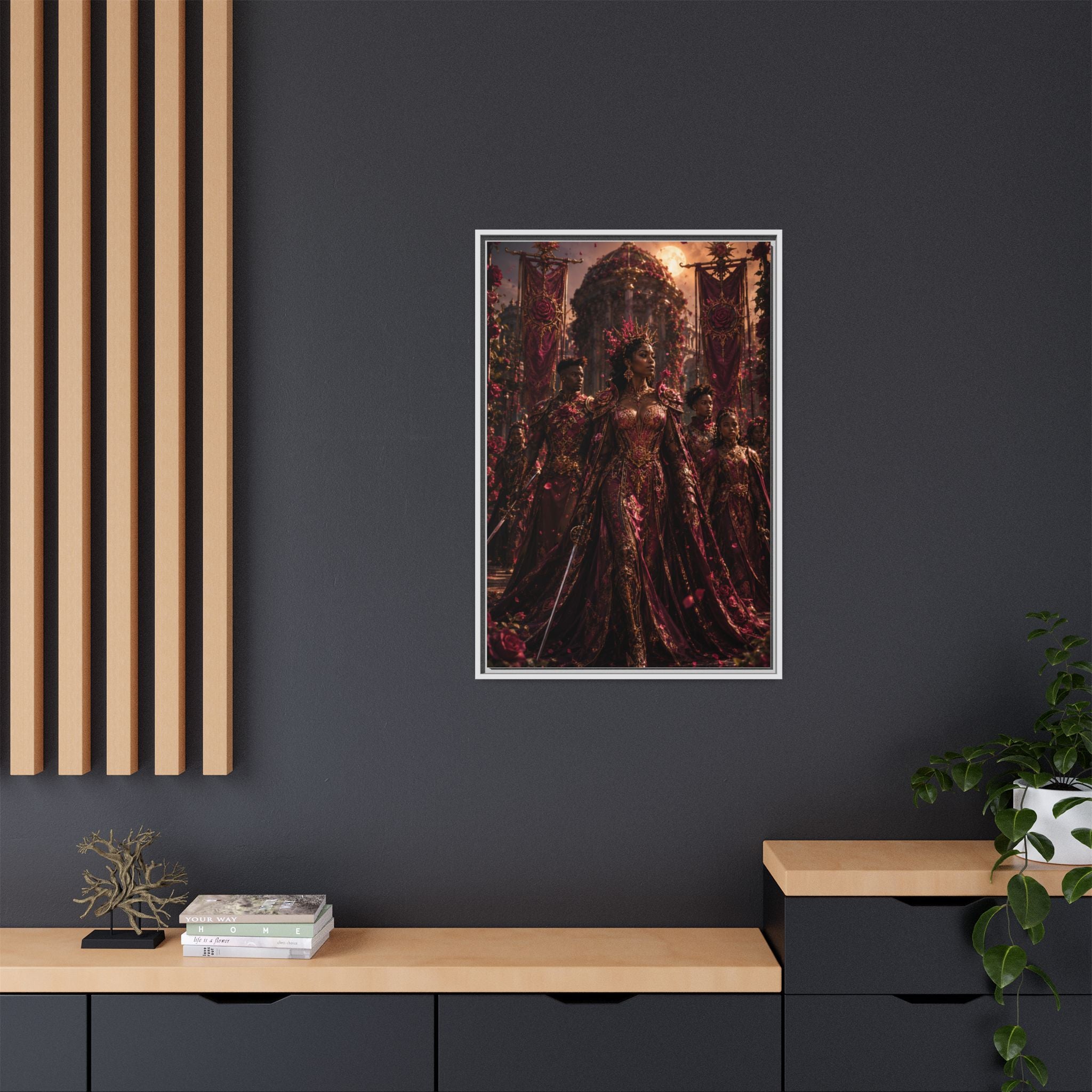 Framed Matte Canvas Art — Regal Fantasy Queen Portrait