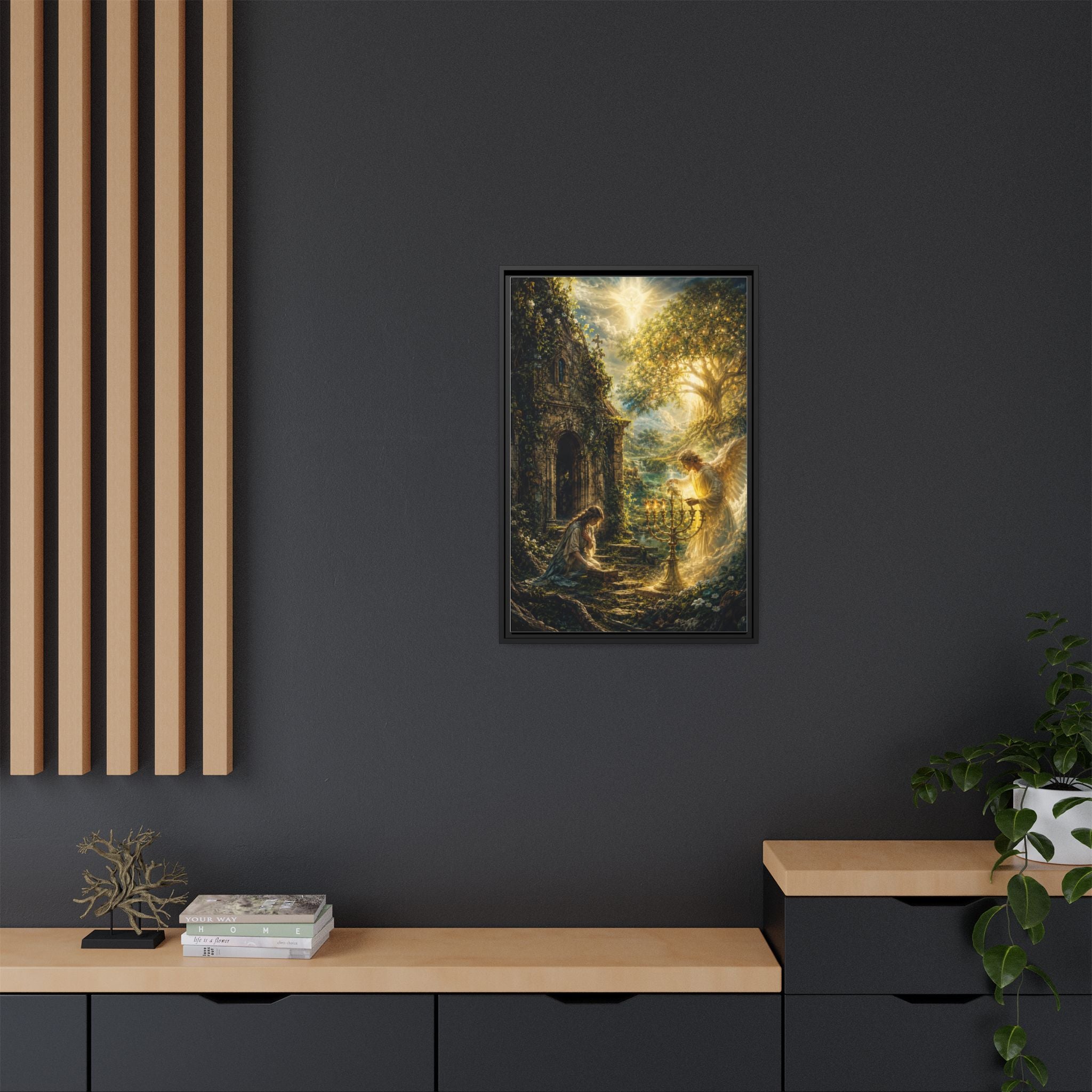 Angelic Prayer Scene Framed Matte Canvas Print