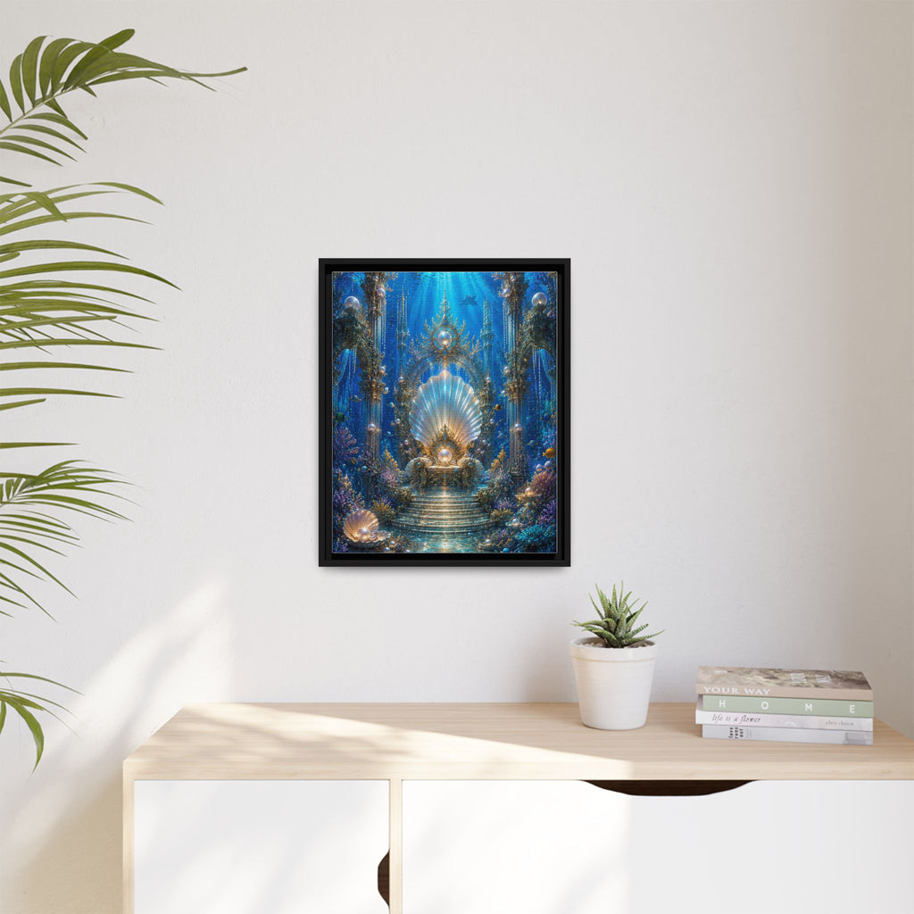 Underwater Palace Framed Canvas Art — Mermaid Throne Ocean Fantasy Print