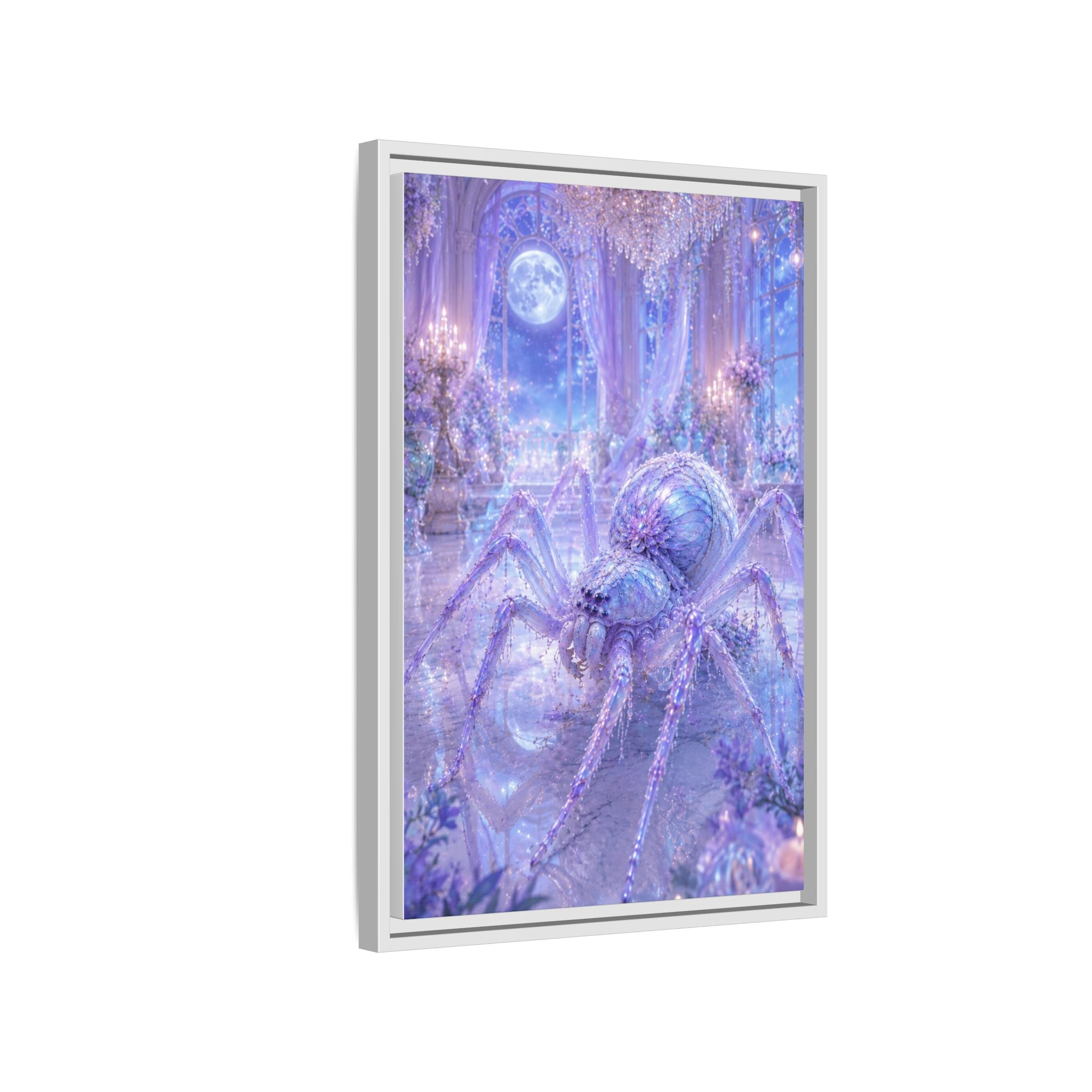 Moonlit Spider Fantasy Canvas Print — Lavender Enchanted Wall Art (Framed)