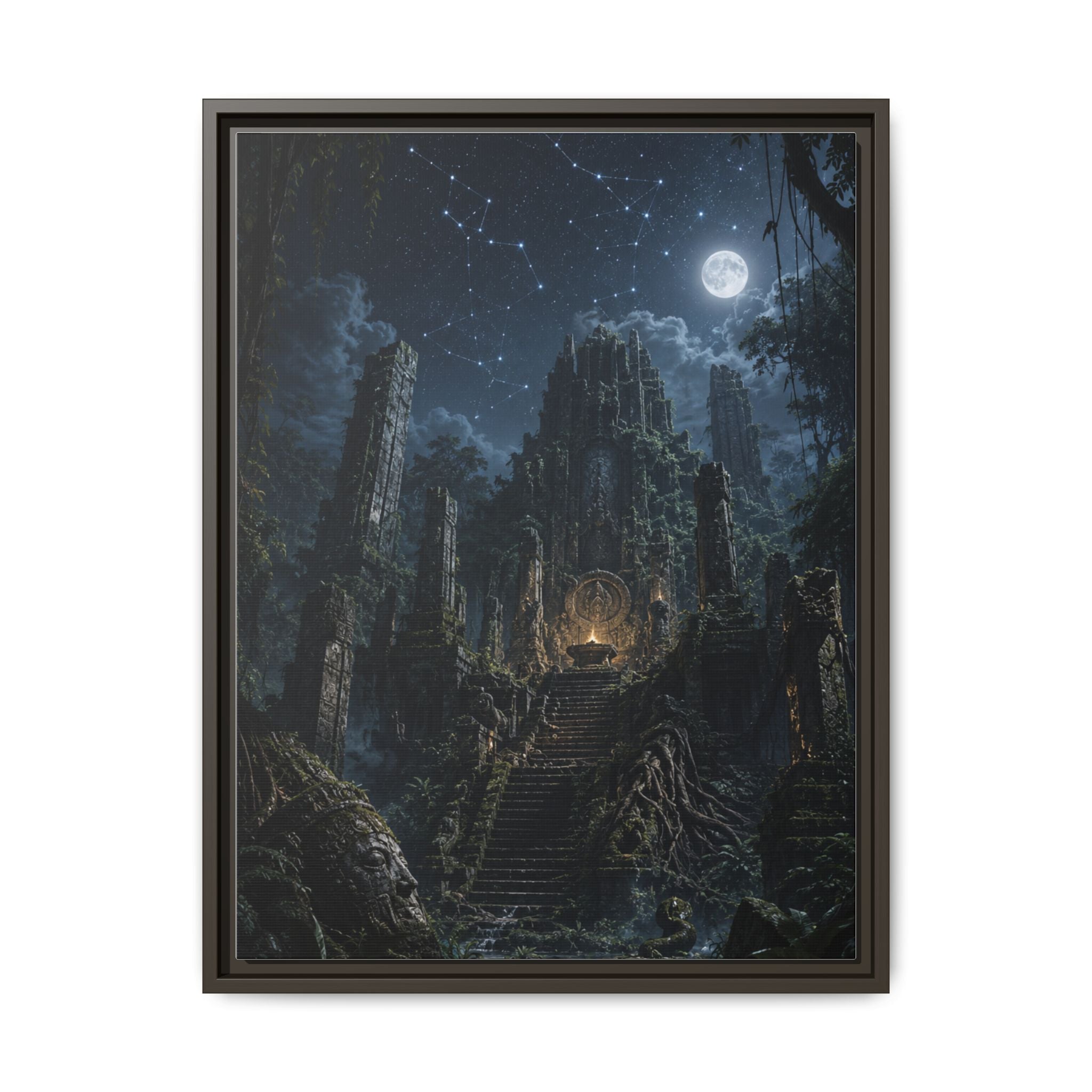 Framed Matte Canvas - Moonlit Ruins Fantasy Wall Art