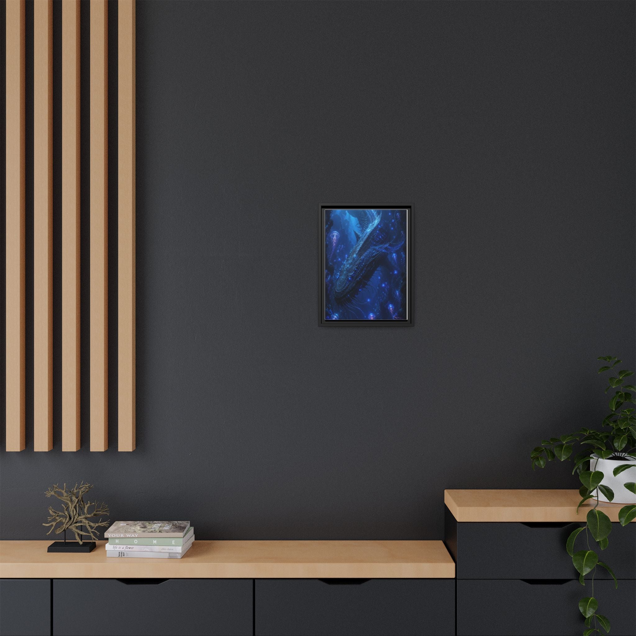 Framed Matte Canvas Art - Deep Sea Leviathan Fantasy Print