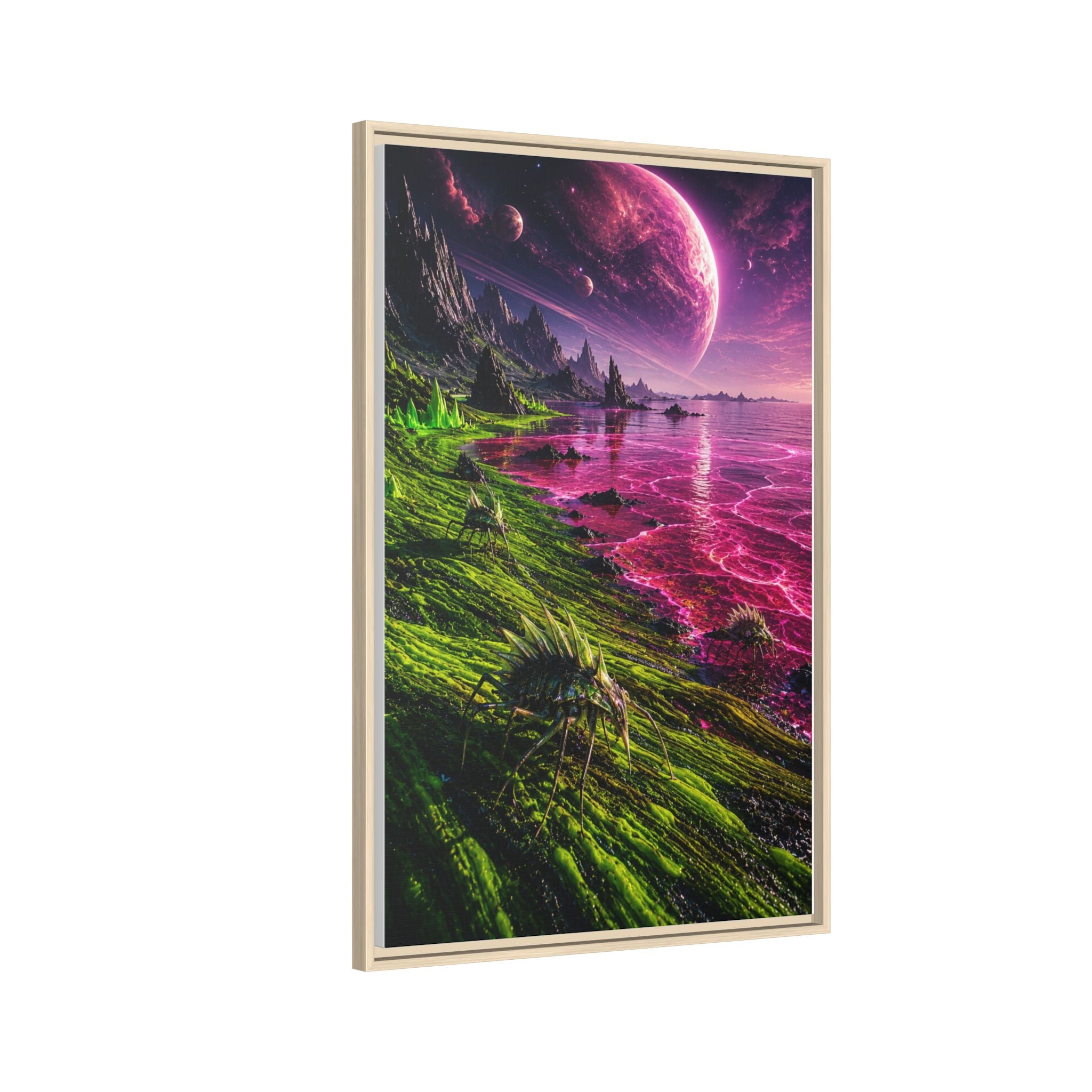 Framed Matte Canvas - Neon Alien Landscape Wall Art