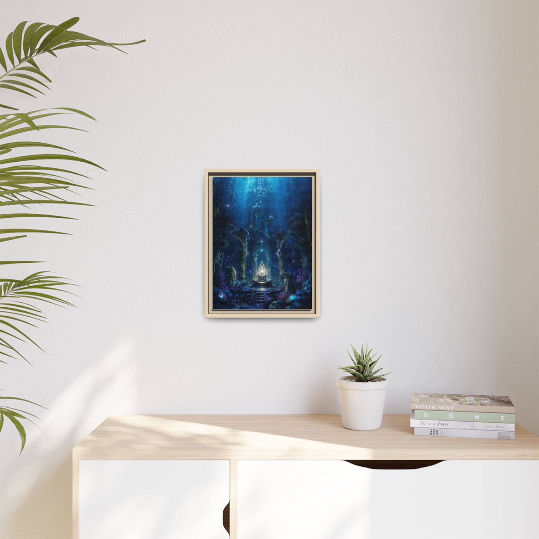 Framed Matte Canvas - Enchanted Underwater Temple Fantasy Art