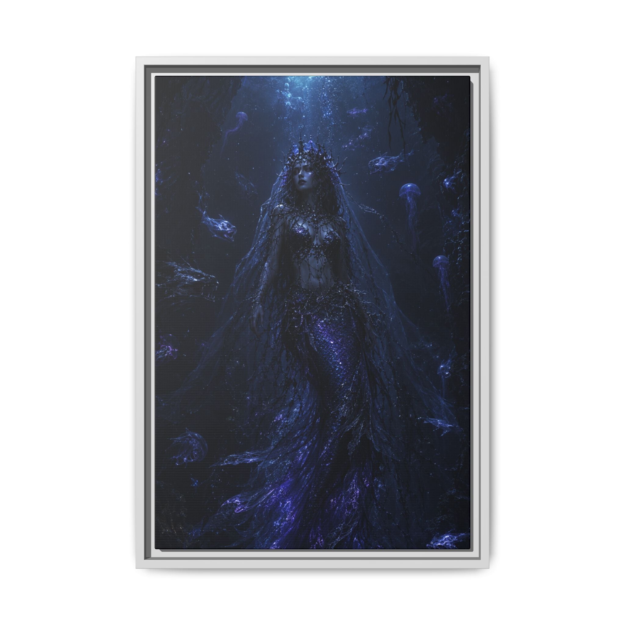 Underwater Siren Matte Fine Art Paper Print — Dark Ocean Mermaid Wall Art
