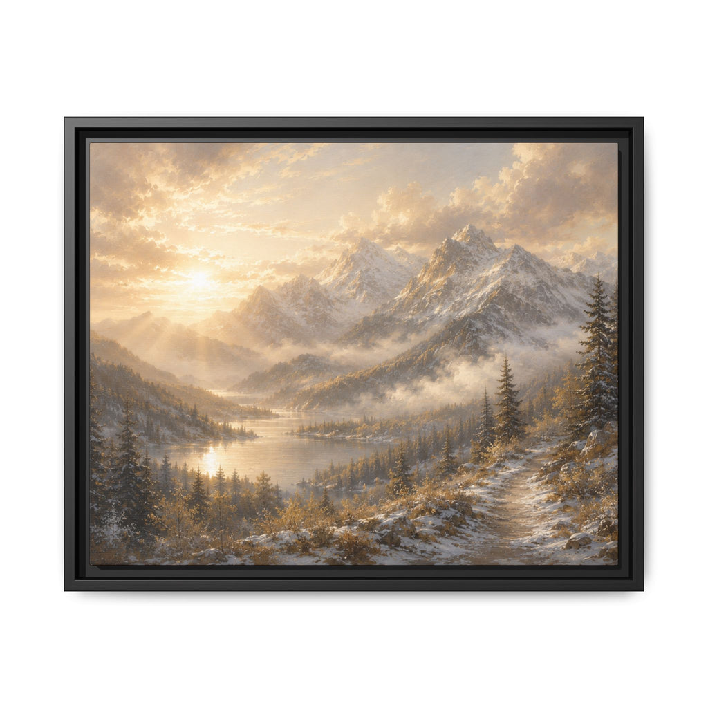 Golden Sunrise Mountain Framed Canvas Print (Framed)