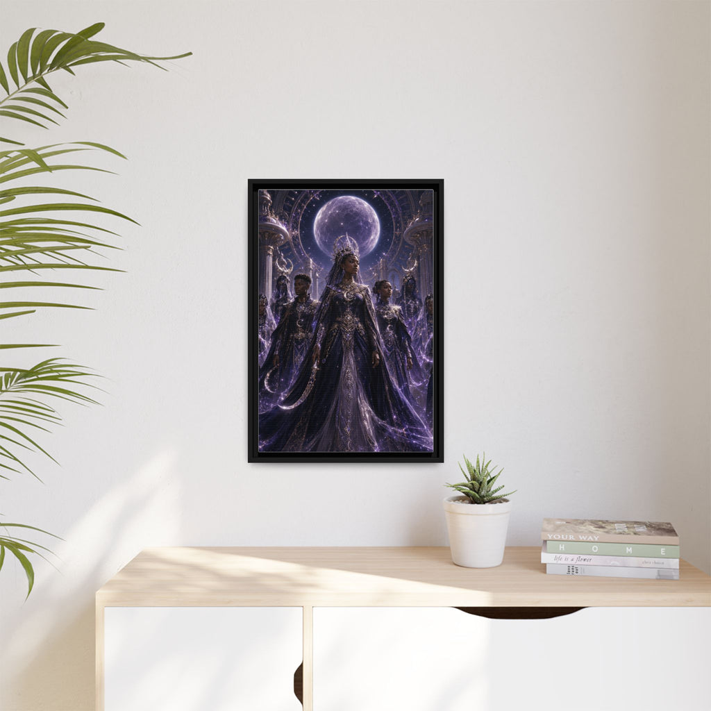 Mystic Moon Queen Framed Matte Canvas Print — Fantasy Royalty Wall Art