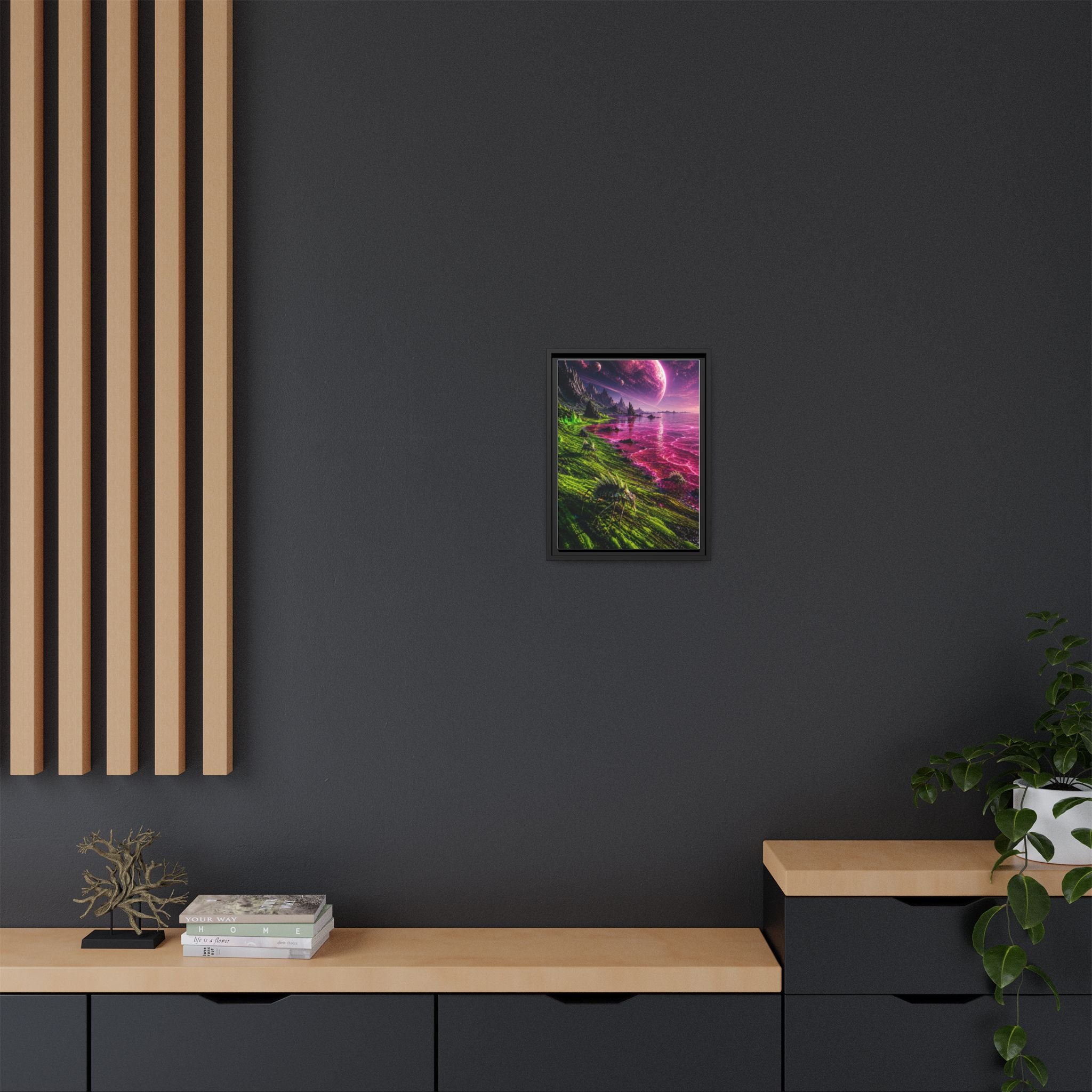 Framed Matte Canvas - Neon Alien Landscape Wall Art