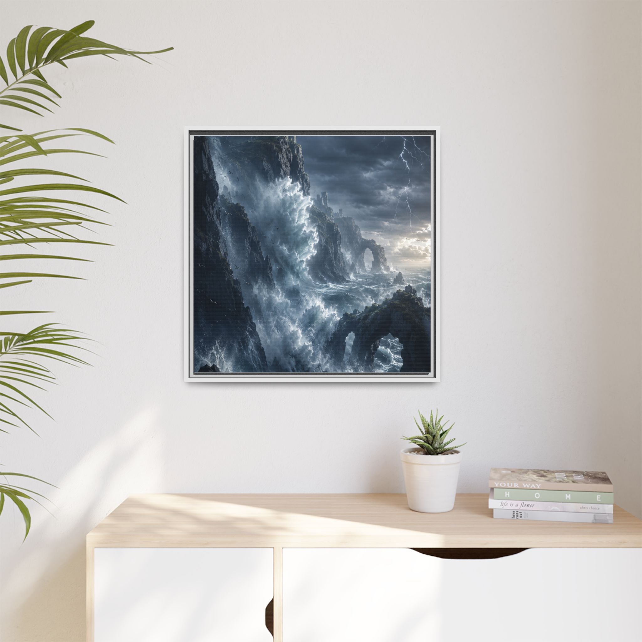 Framed Matte Canvas - Stormy Ocean Fantasy Wall Art