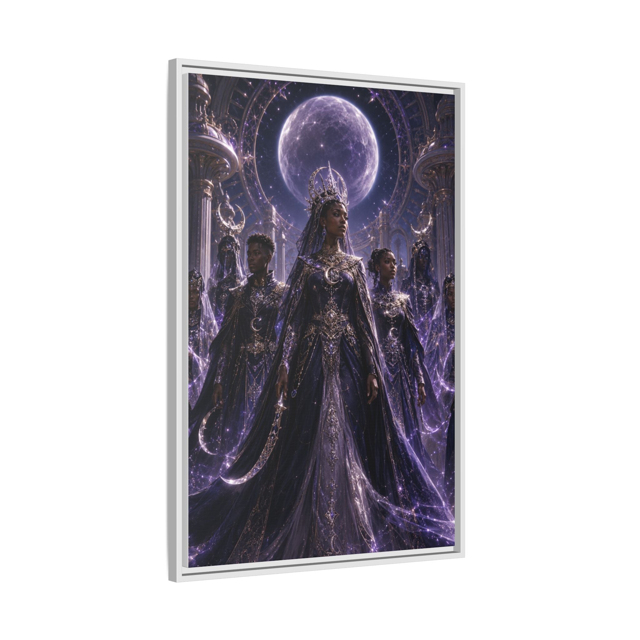 Mystic Moon Queen Framed Matte Canvas Print — Fantasy Royalty Wall Art