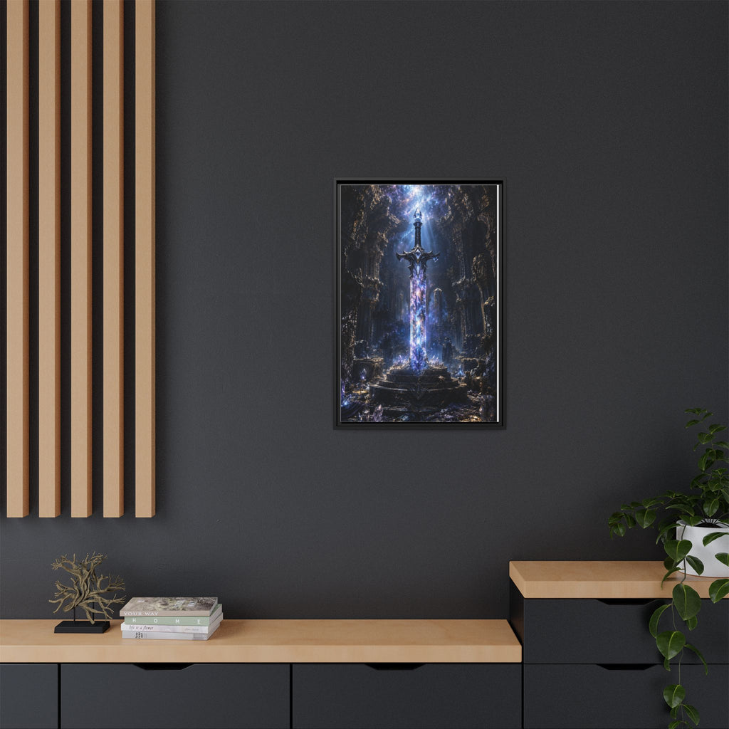 Framed Fantasy Sword Canvas — Mystical Glowing Blade Wall Art