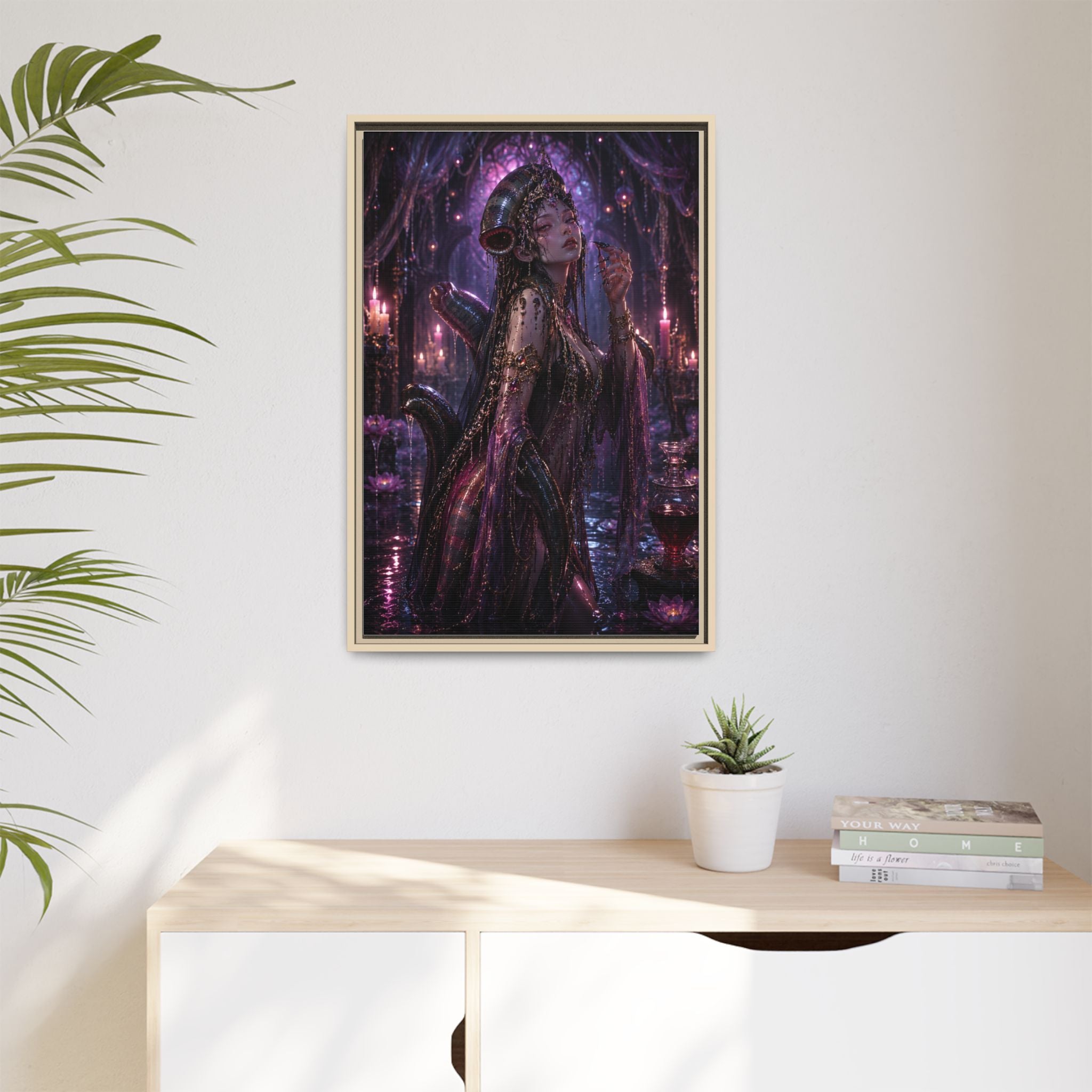Gothic Fantasy Goddess Matte Canvas Print — Framed Dark Purple Wall Art