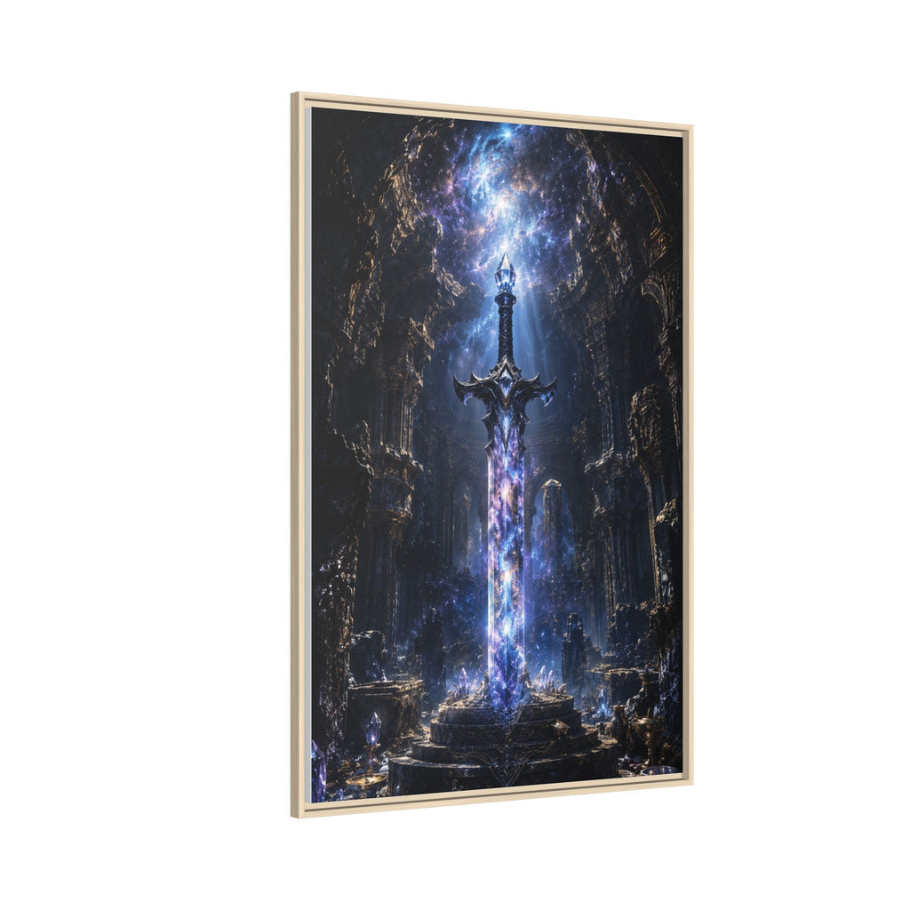 Framed Fantasy Sword Canvas — Mystical Glowing Blade Wall Art