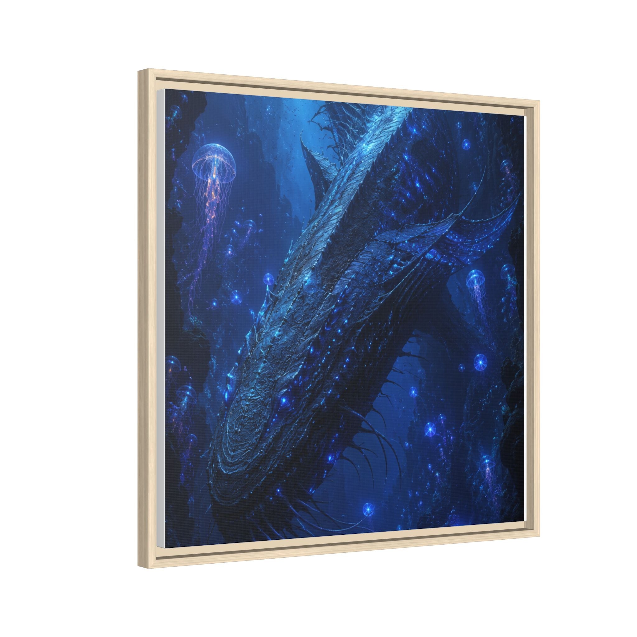 Framed Matte Canvas Art - Deep Sea Leviathan Fantasy Print