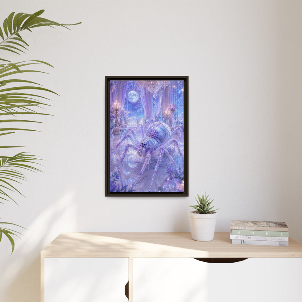 Moonlit Spider Fantasy Canvas Print — Lavender Enchanted Wall Art (Framed)