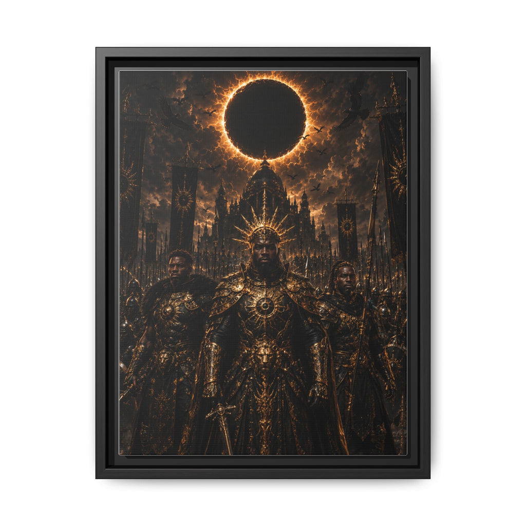 Dark Solar Eclipse Warrior Matte Canvas Framed Art Print