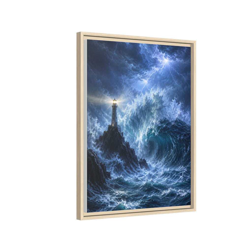 Framed Matte Canvas – Stormy Lighthouse Ocean Print