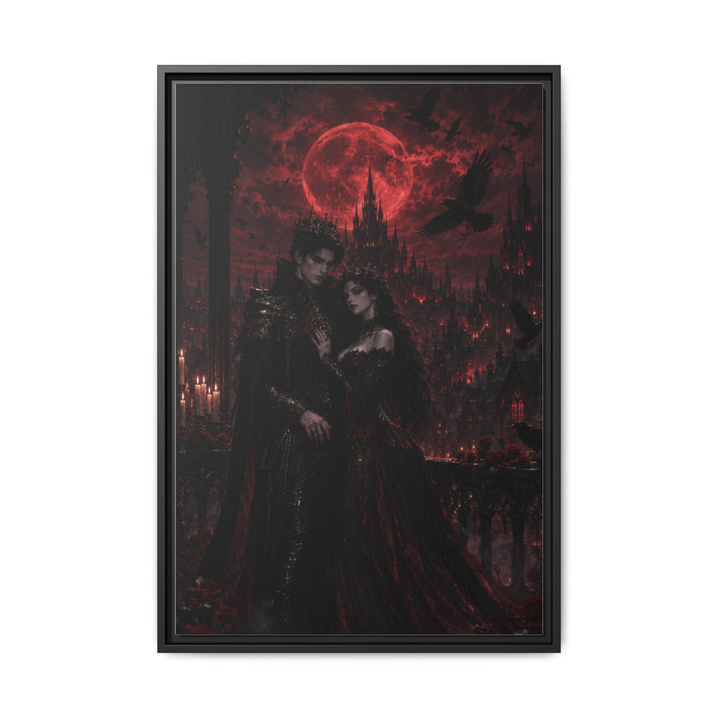 Vampire Lovers Matte Framed Canvas — Gothic Red Moon Wall Art