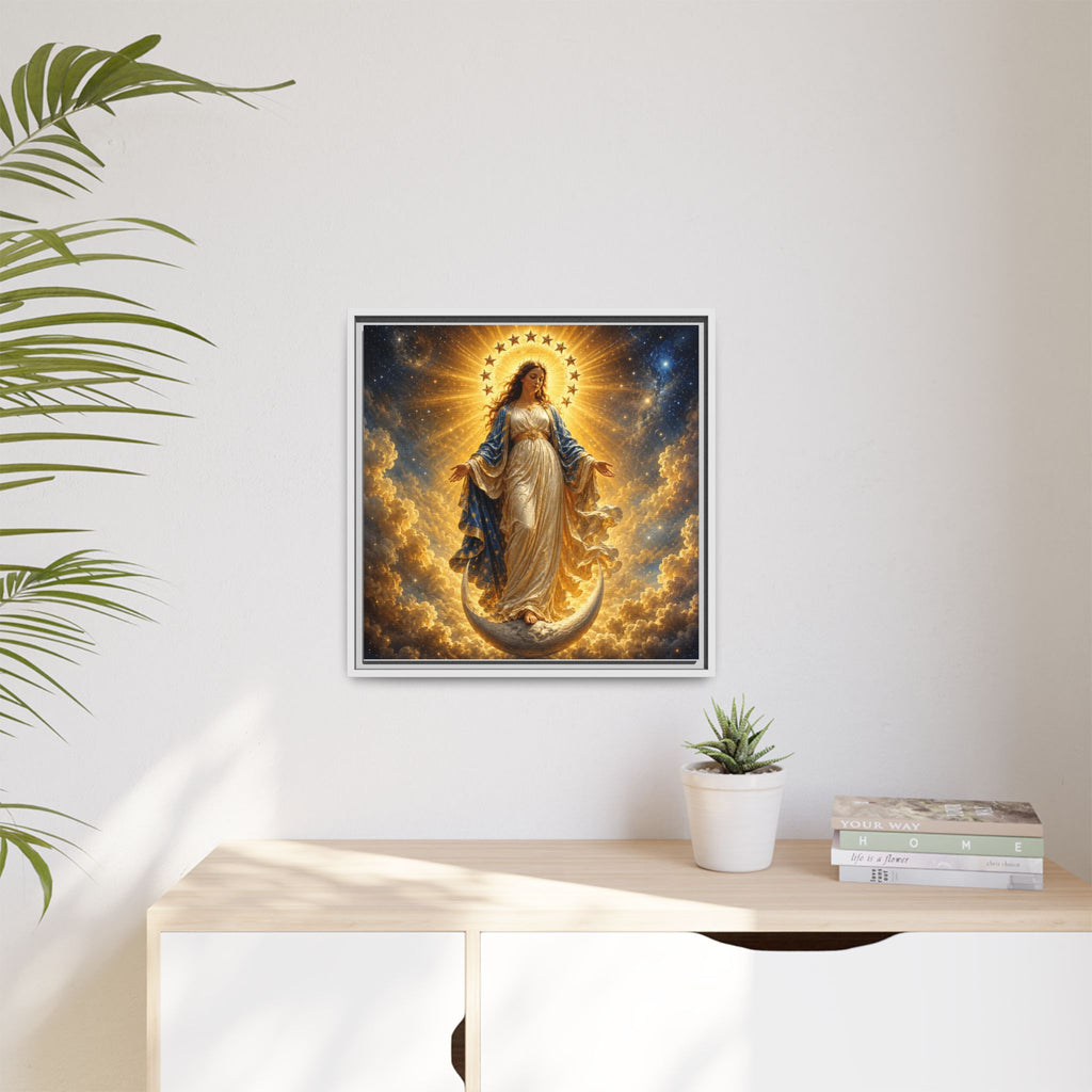 Madonna and Childlike Grace Framed Matte Canvas – Radiant Virgin Mary Wall Art