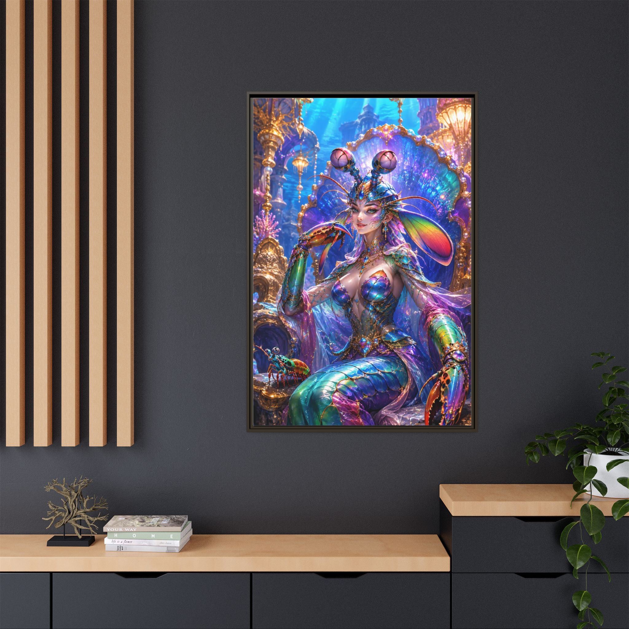 Mermaid Queen Framed Matte Canvas Art — Vibrant Fantasy Underwater Wall Decor