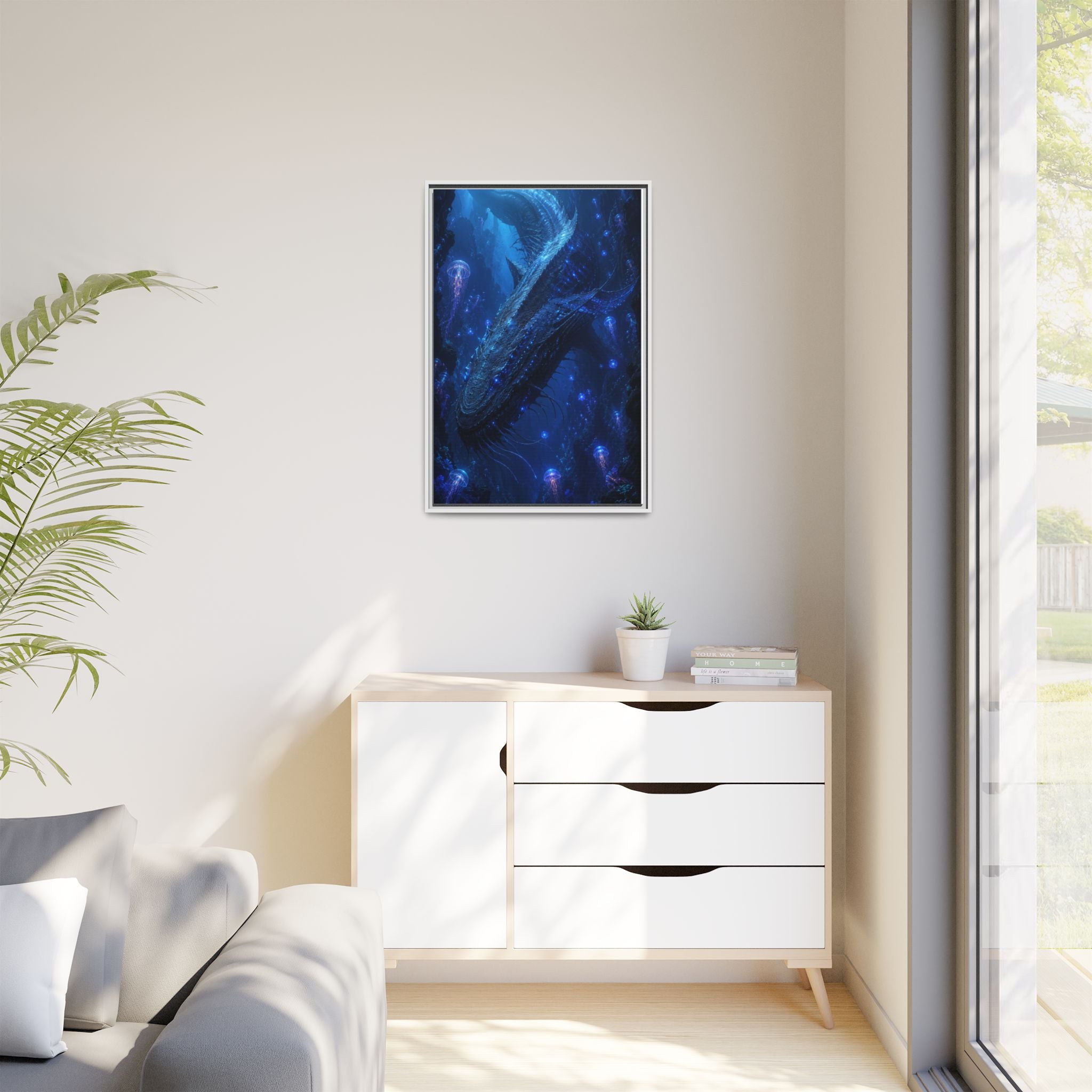 Framed Matte Canvas Art - Deep Sea Leviathan Fantasy Print