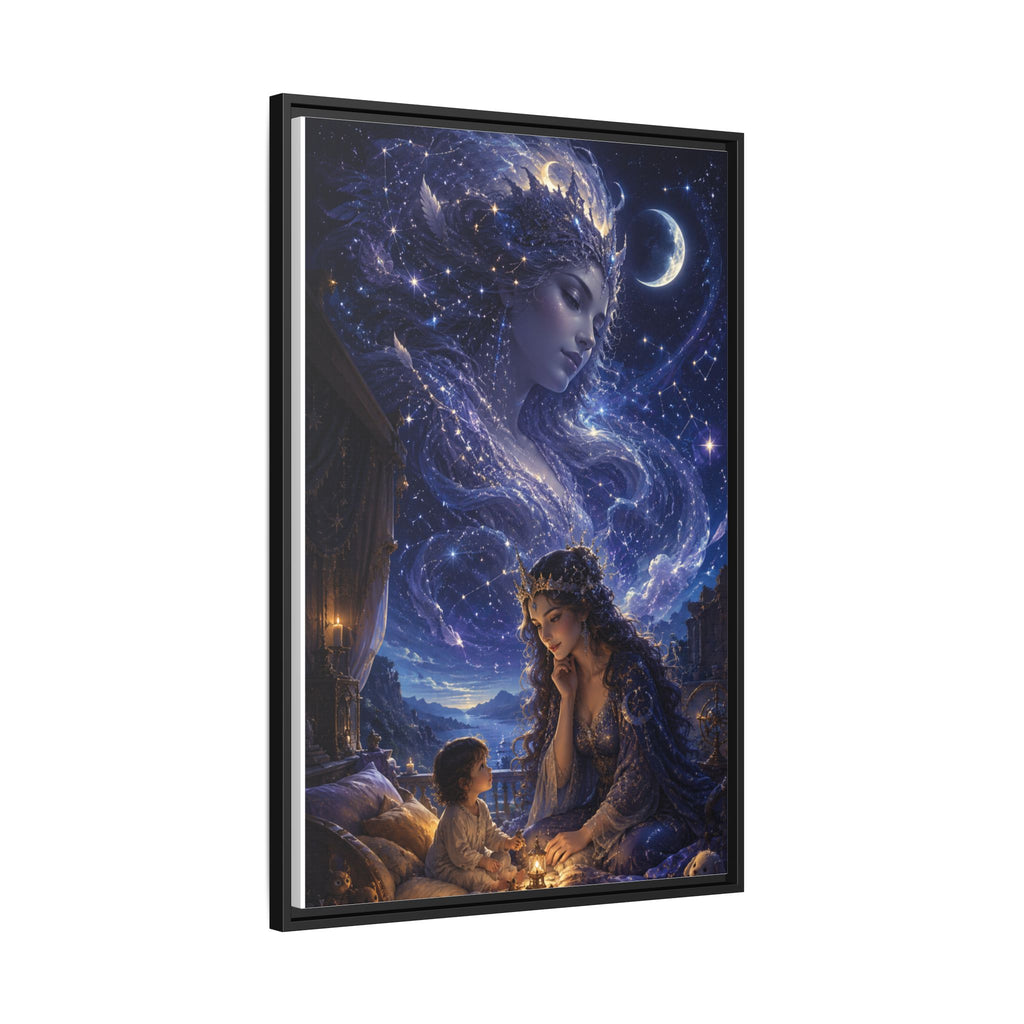 Framed Matte Canvas — Mystical Moon Mother & Child Nightscape Wall Art
