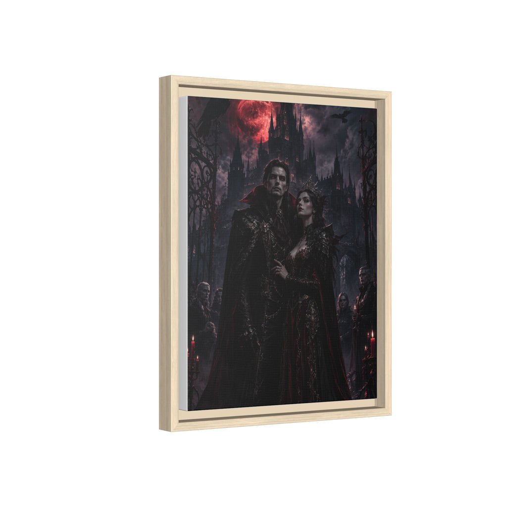 Vampire Couple Matte Framed Canvas Art – Gothic Red Moon Wall Decor