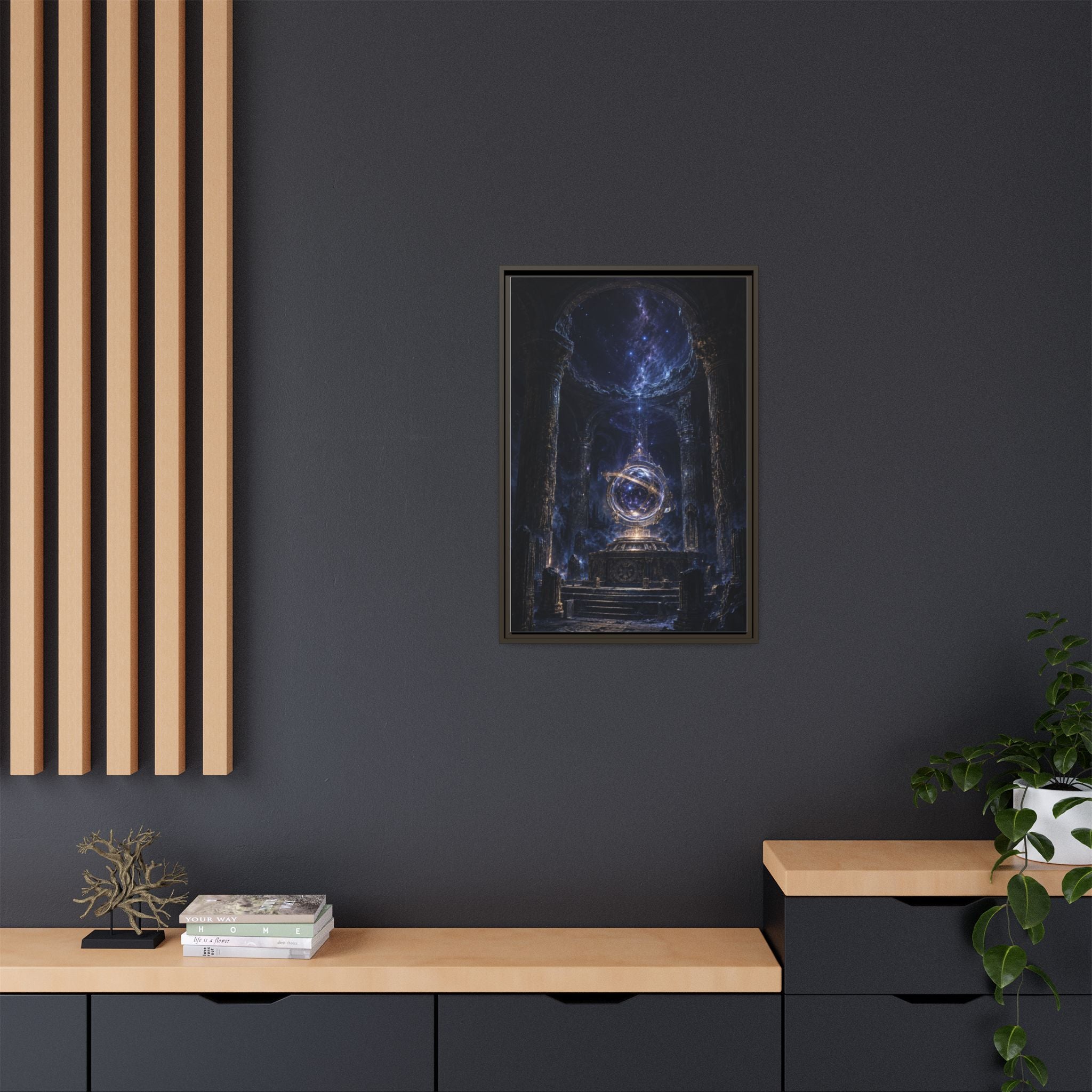 Framed Cosmic Temple Matte Canvas Art — Mystic Astral Orb Wall Decor