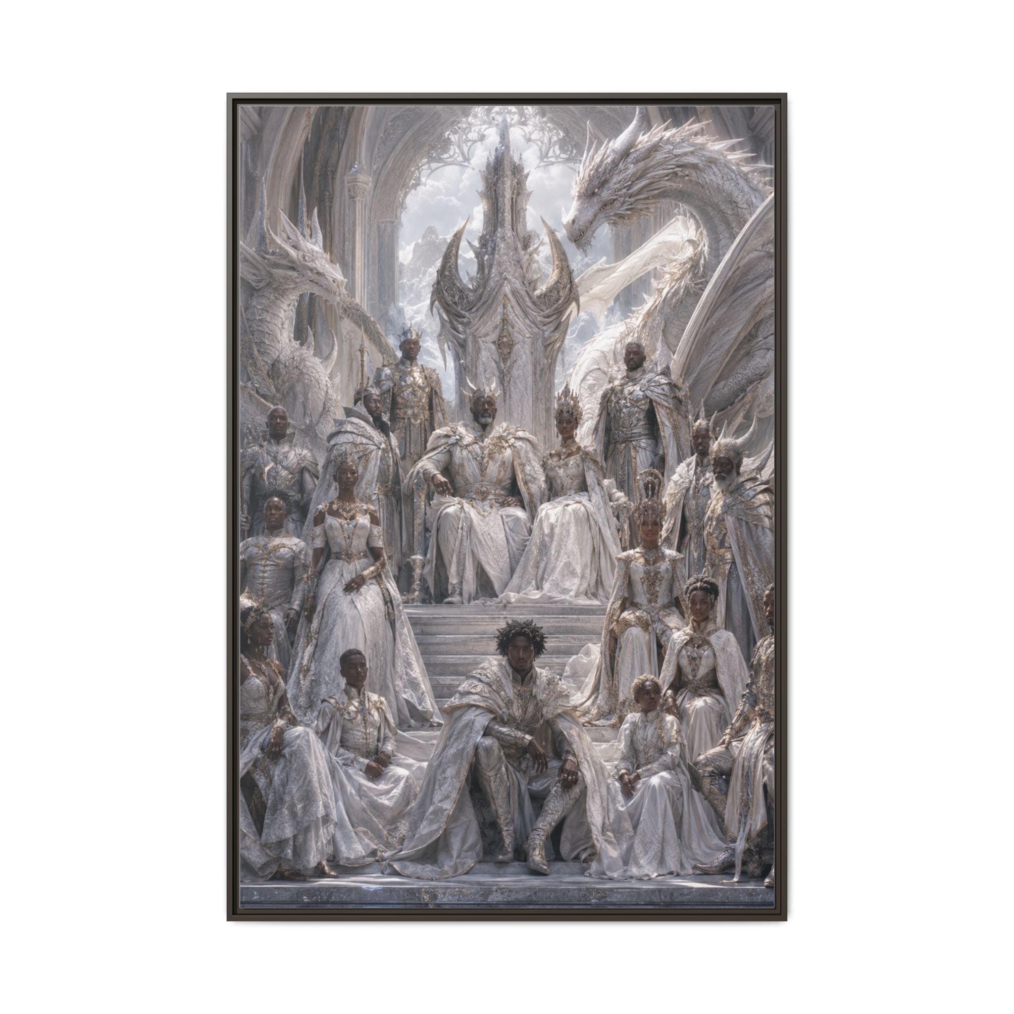 Framed Matte Canvas — Regal Dragon Court Fantasy Art Print