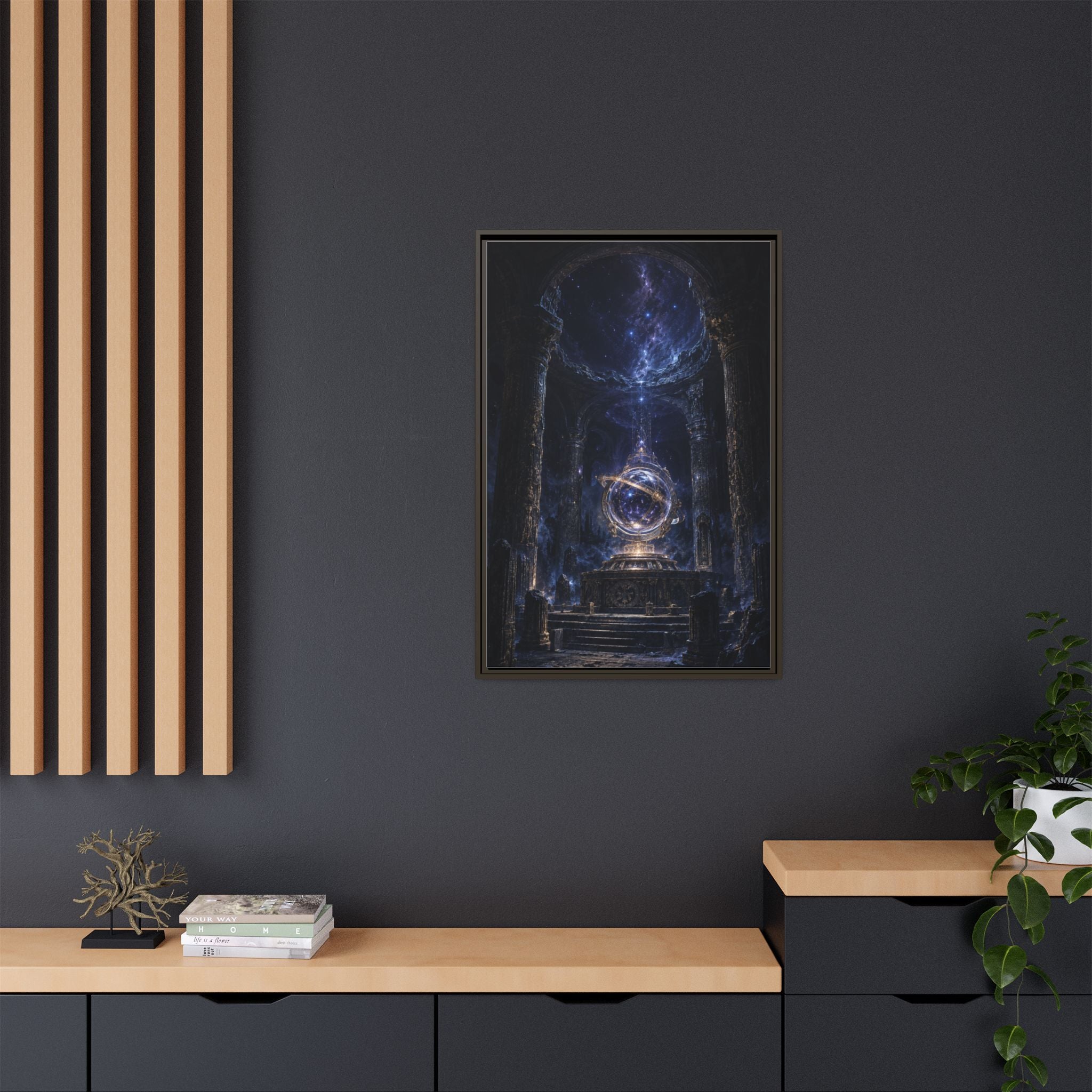 Framed Cosmic Temple Matte Canvas Art — Mystic Astral Orb Wall Decor