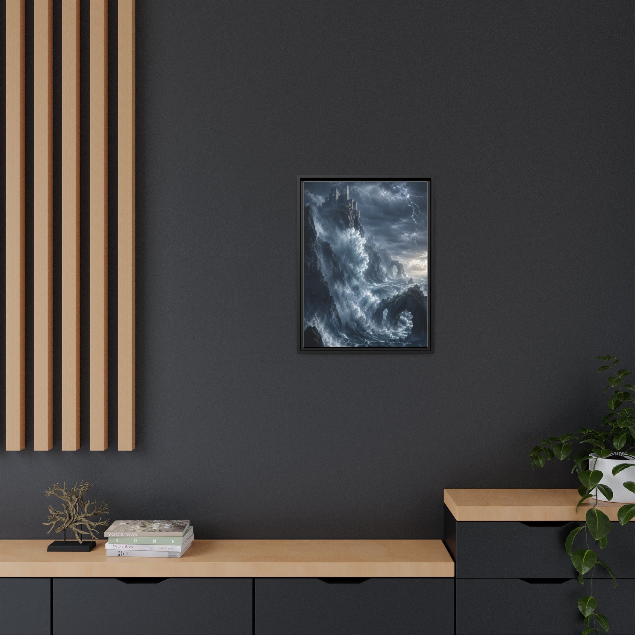 Framed Matte Canvas - Stormy Ocean Fantasy Wall Art