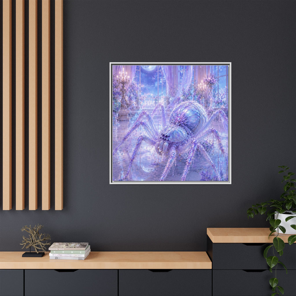 Moonlit Spider Fantasy Canvas Print — Lavender Enchanted Wall Art (Framed)