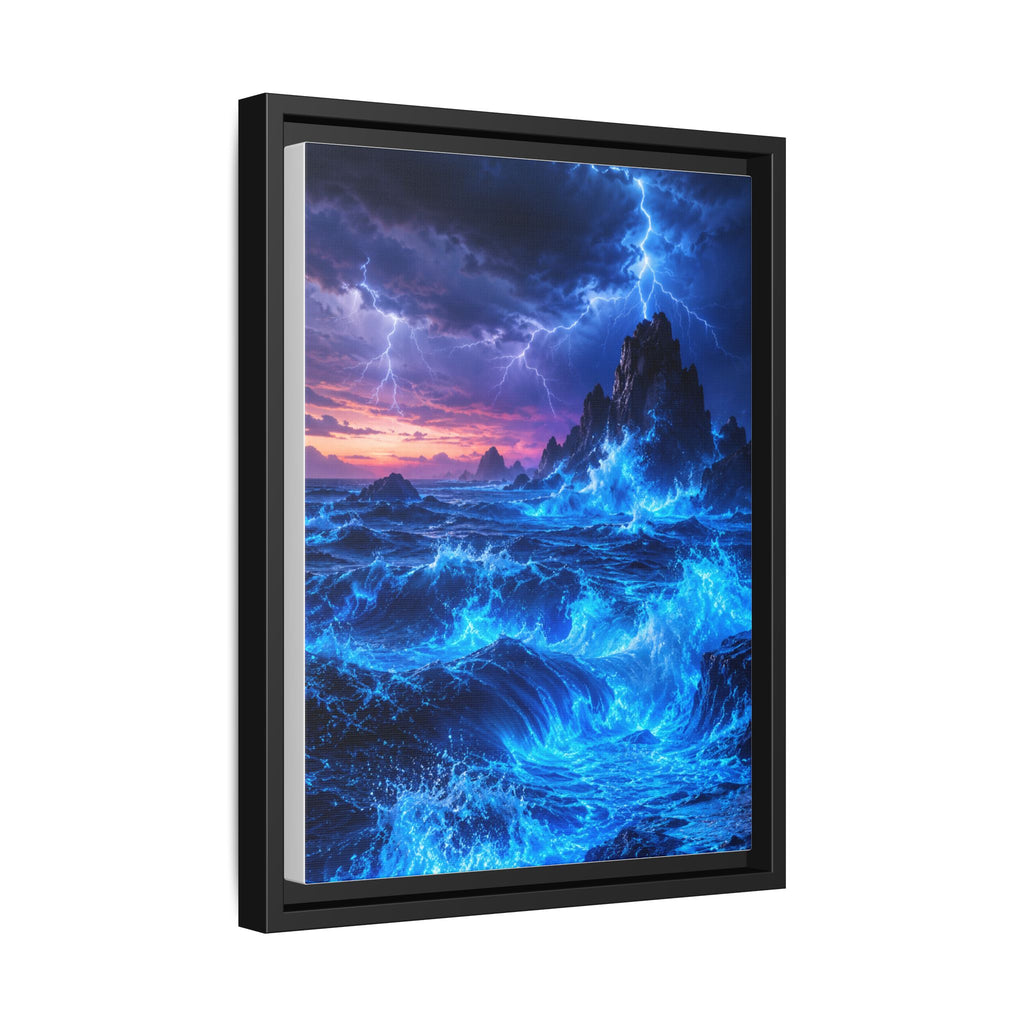 Framed Matte Canvas Art — Electric Stormy Ocean Landscape
