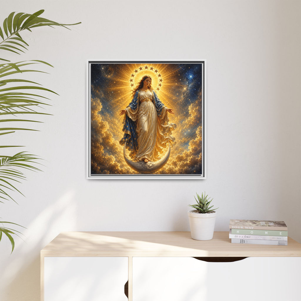 Madonna and Childlike Grace Framed Matte Canvas – Radiant Virgin Mary Wall Art