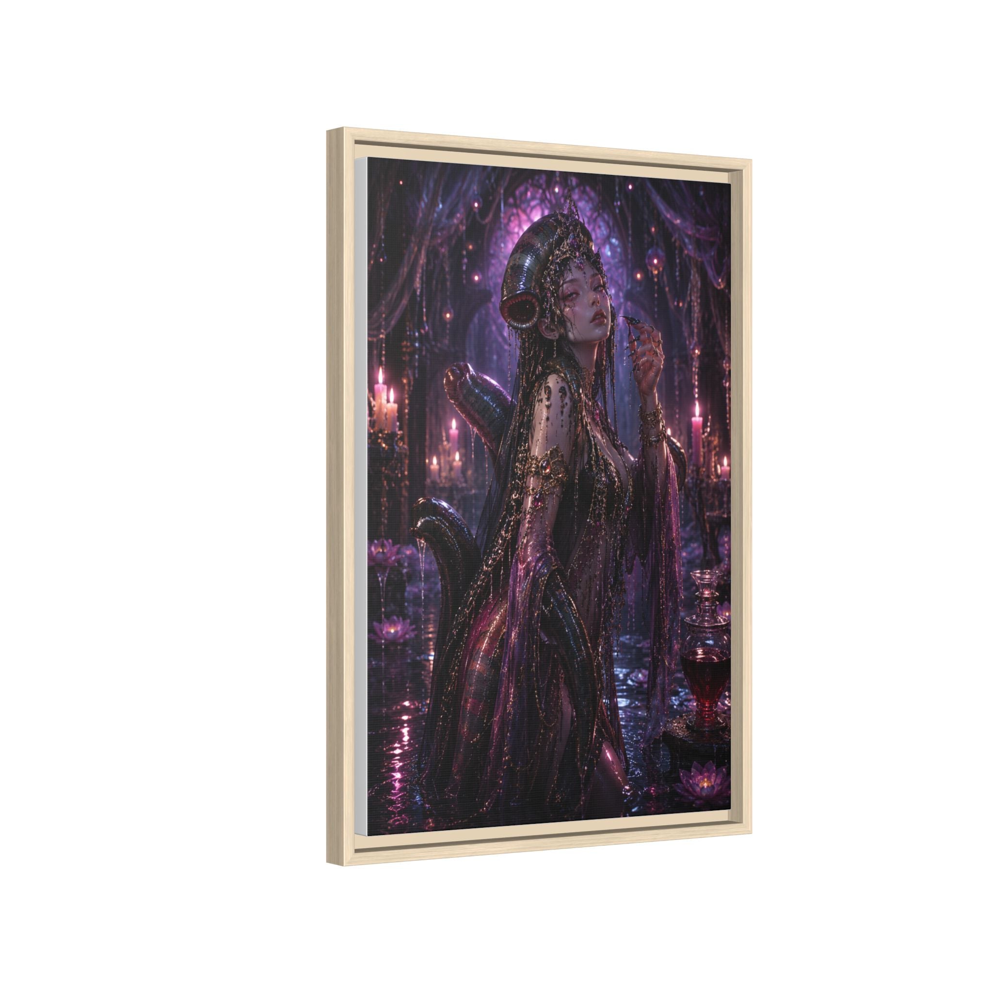 Gothic Fantasy Goddess Matte Canvas Print — Framed Dark Purple Wall Art