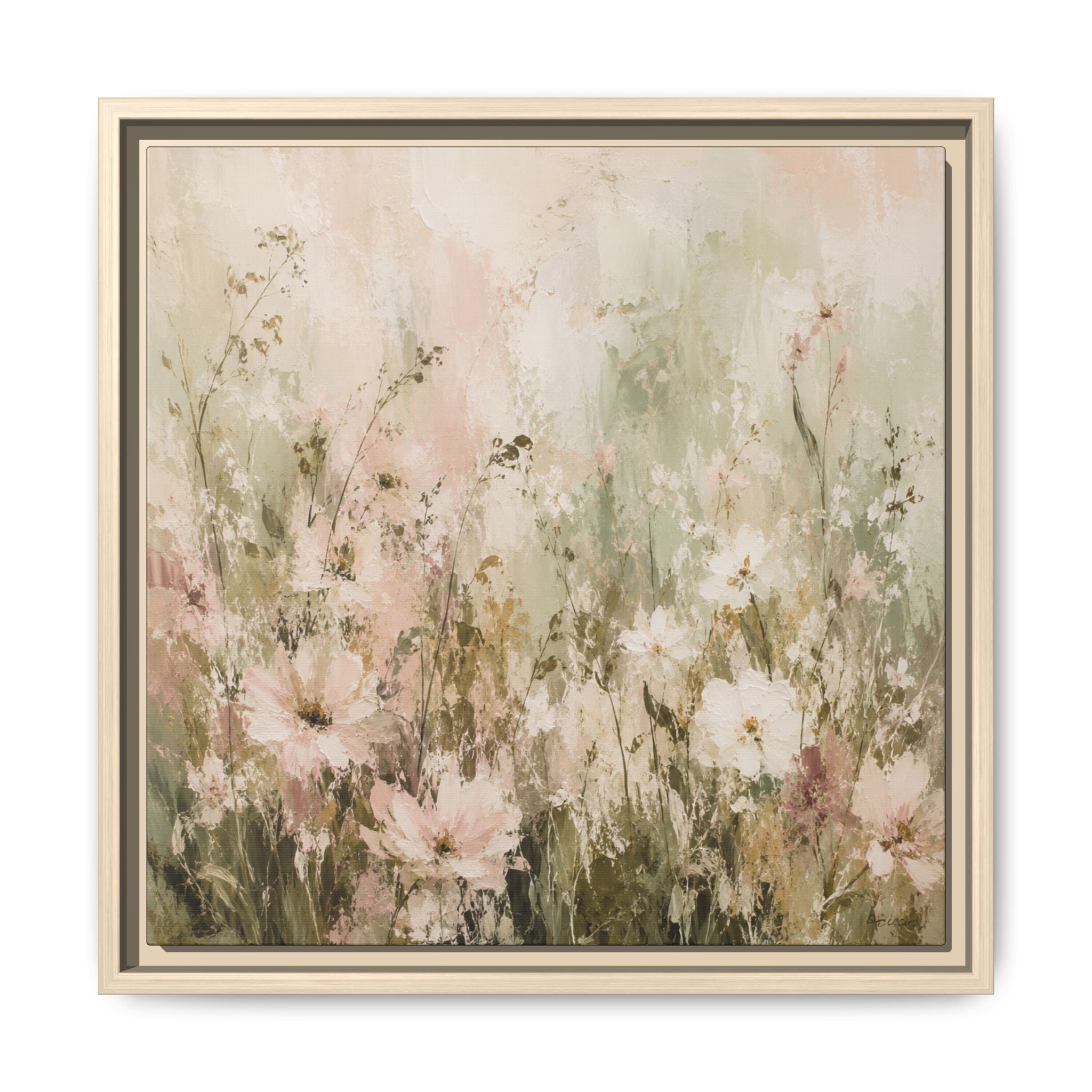 Soft Pastel Wildflower Meadow Framed Canvas | Floral Wall Art