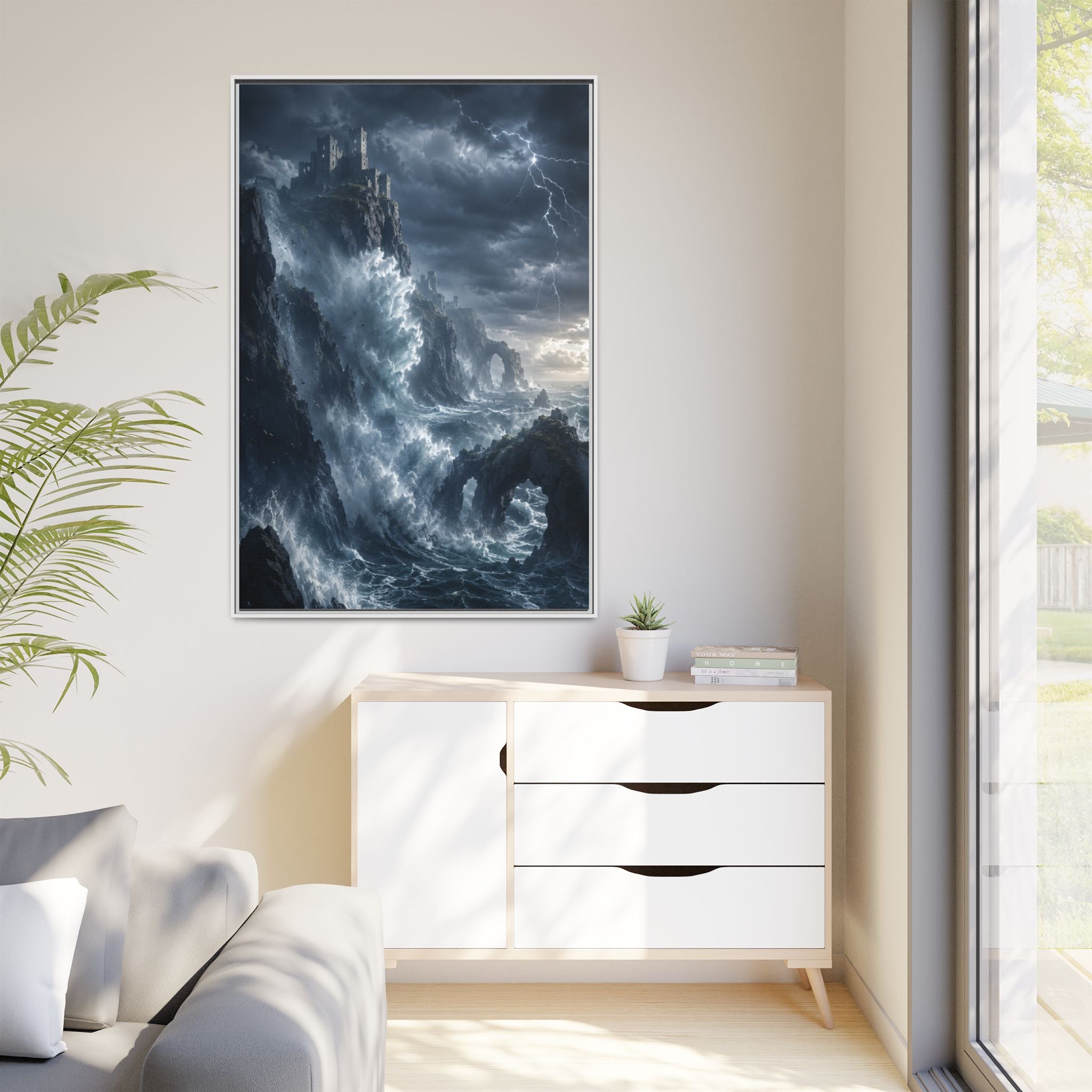 Framed Matte Canvas - Stormy Ocean Fantasy Wall Art