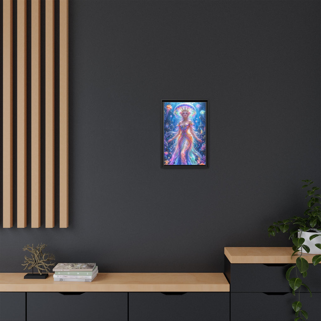 Jellyfish Queen Framed Canvas Art — Vibrant Mermaid Goddess Wall Print