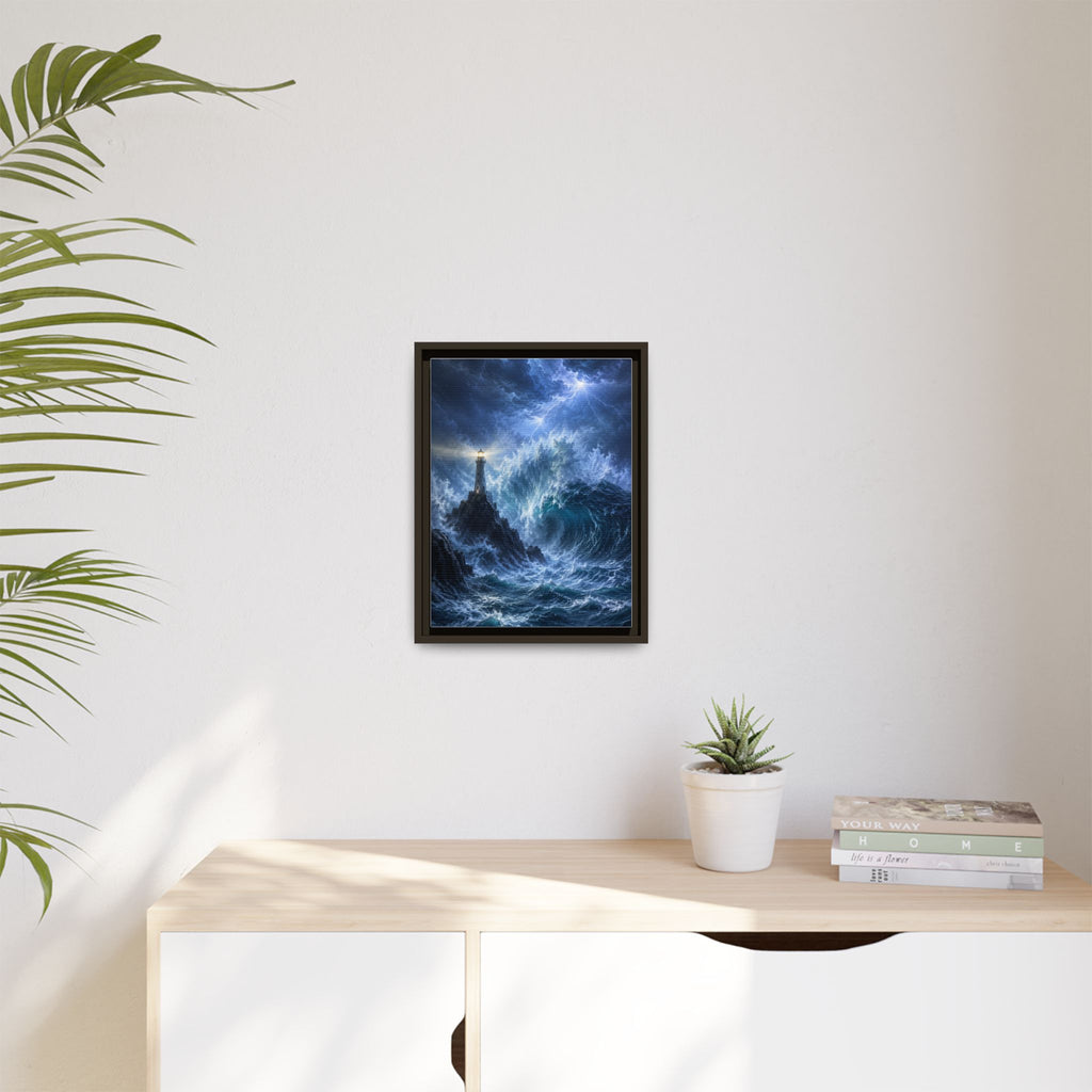 Framed Matte Canvas – Stormy Lighthouse Ocean Print